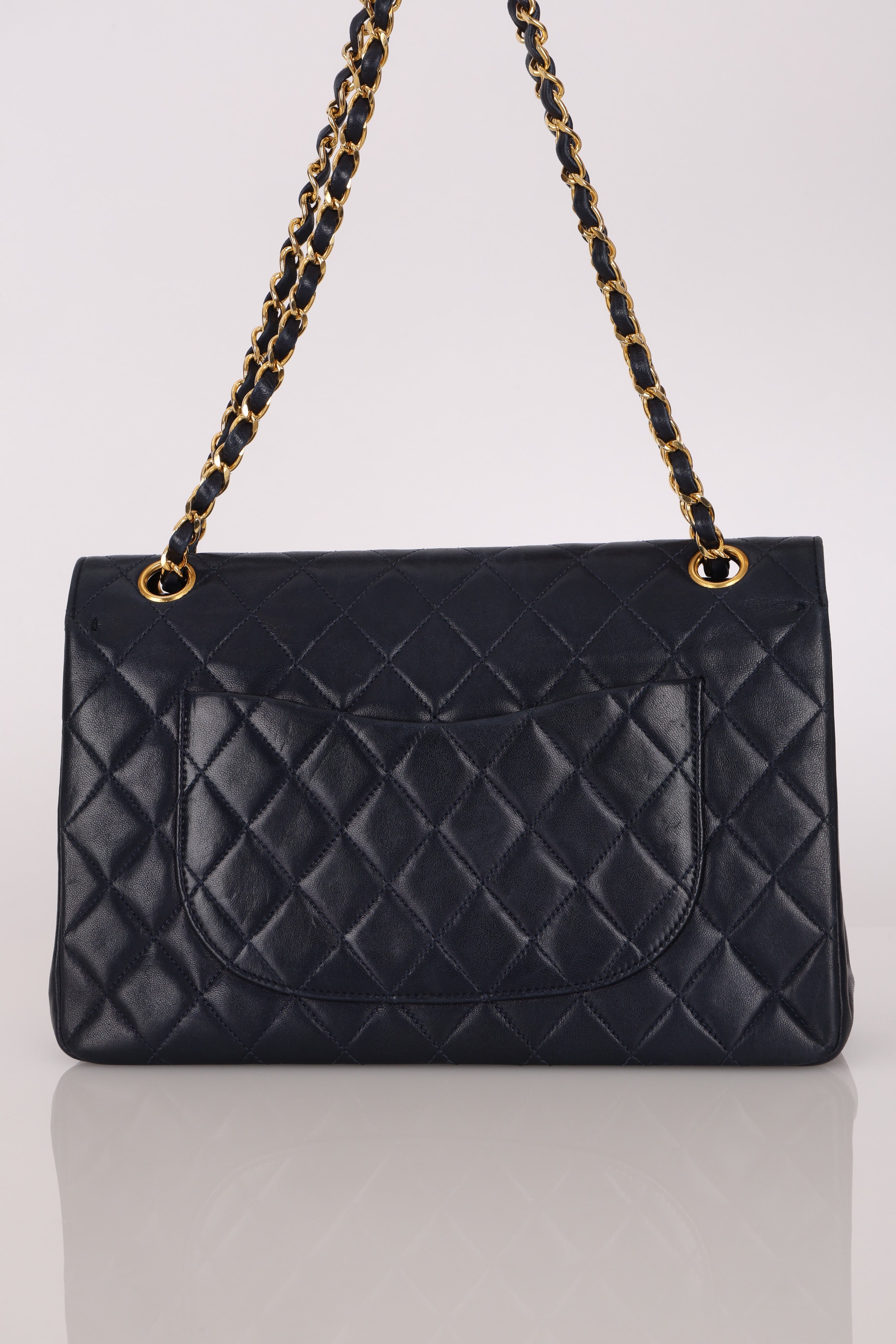 Chanel Medium Classic Double Flap Navy Lambskin 1992 24K GP (DONE)