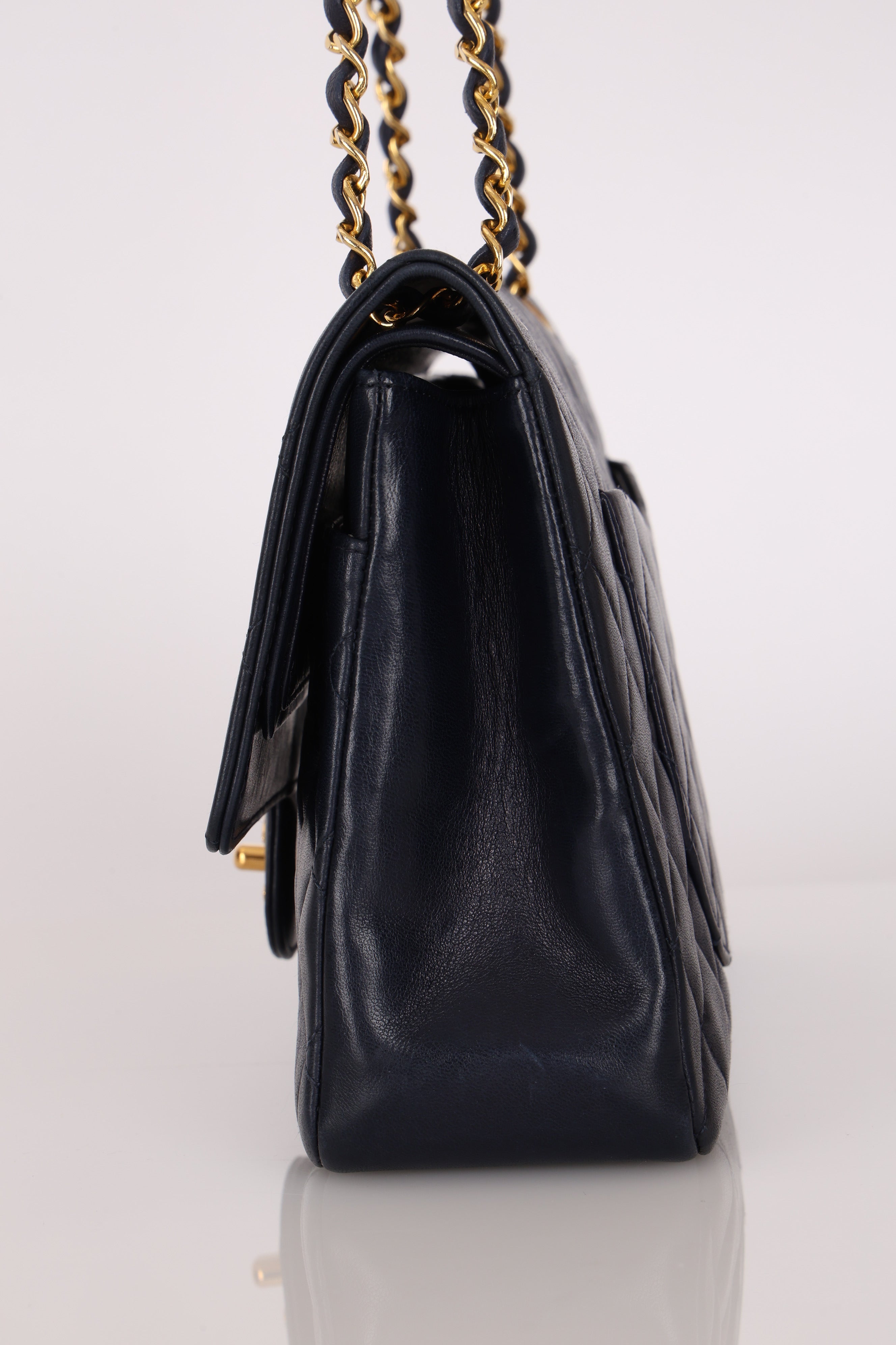 Chanel Medium Classic Double Flap Navy Lambskin 1992 24K GP (DONE)
