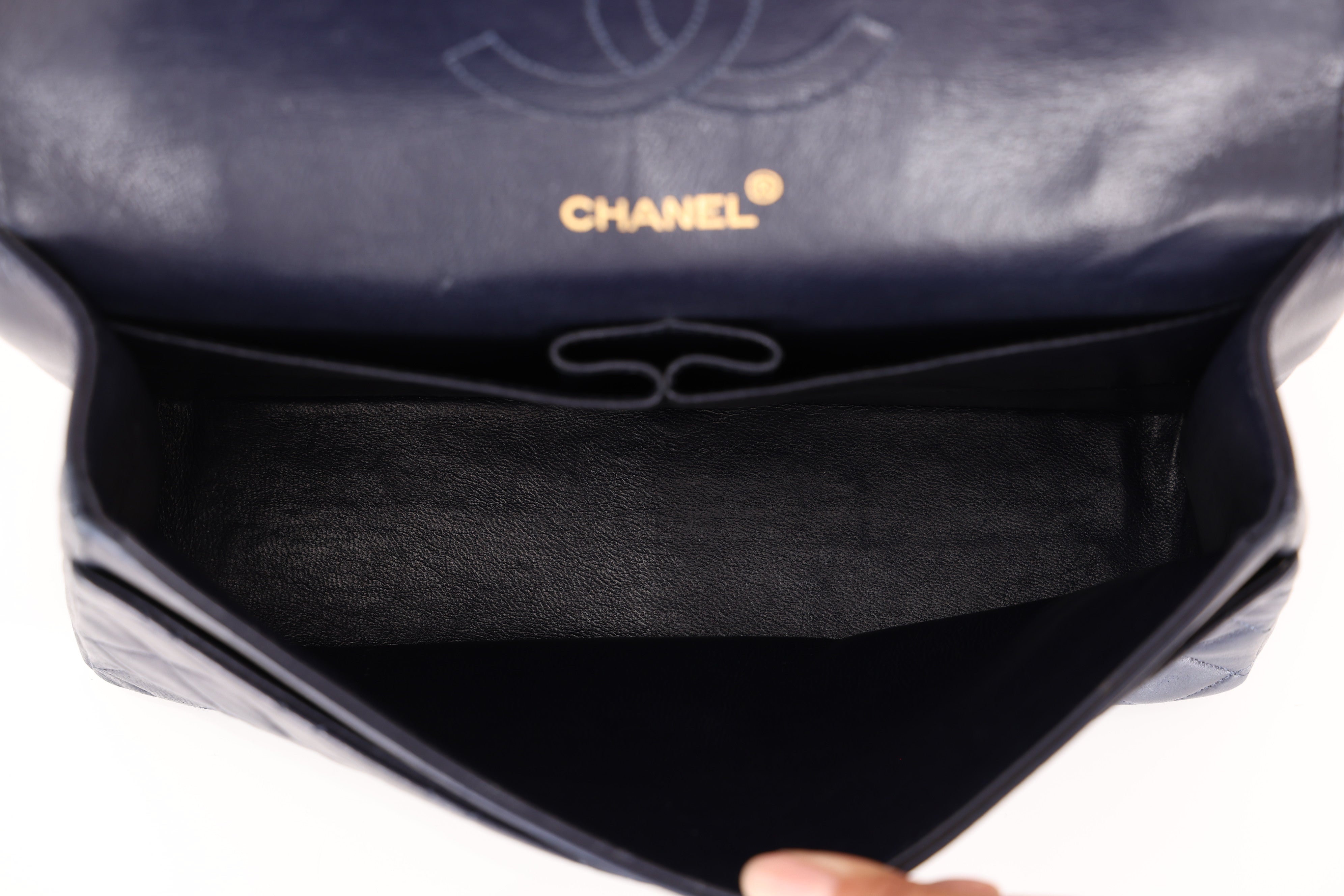 Chanel Medium Classic Double Flap Navy Lambskin 1992 24K GP (DONE)