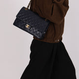 Chanel Medium Classic Double Flap Navy Lambskin 1992 24K GP