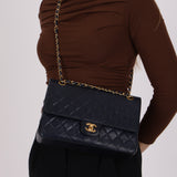 Chanel Medium Double Flap Navy Lambskin 24K GP