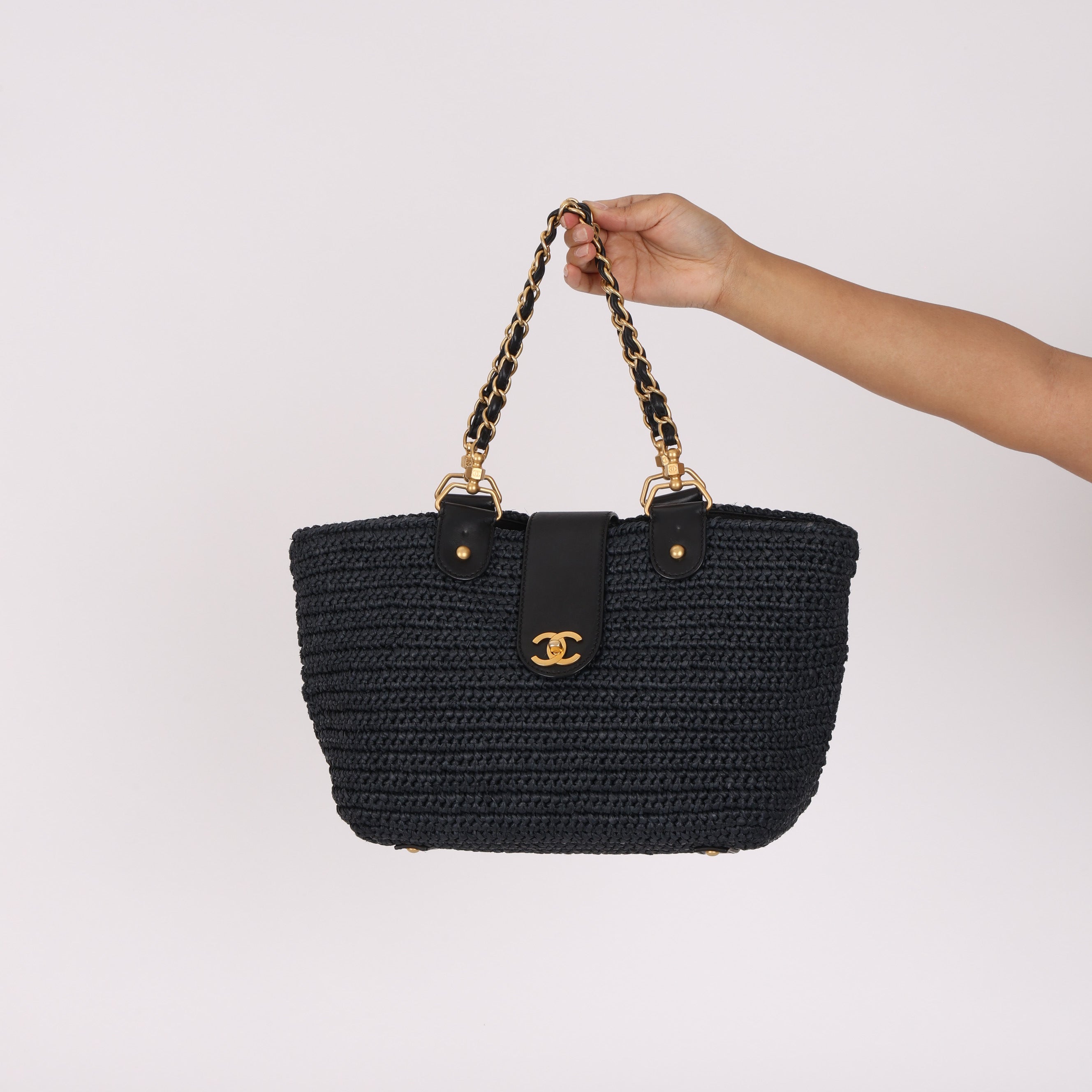 Chanel Raffia Turnlock Tote AGHW