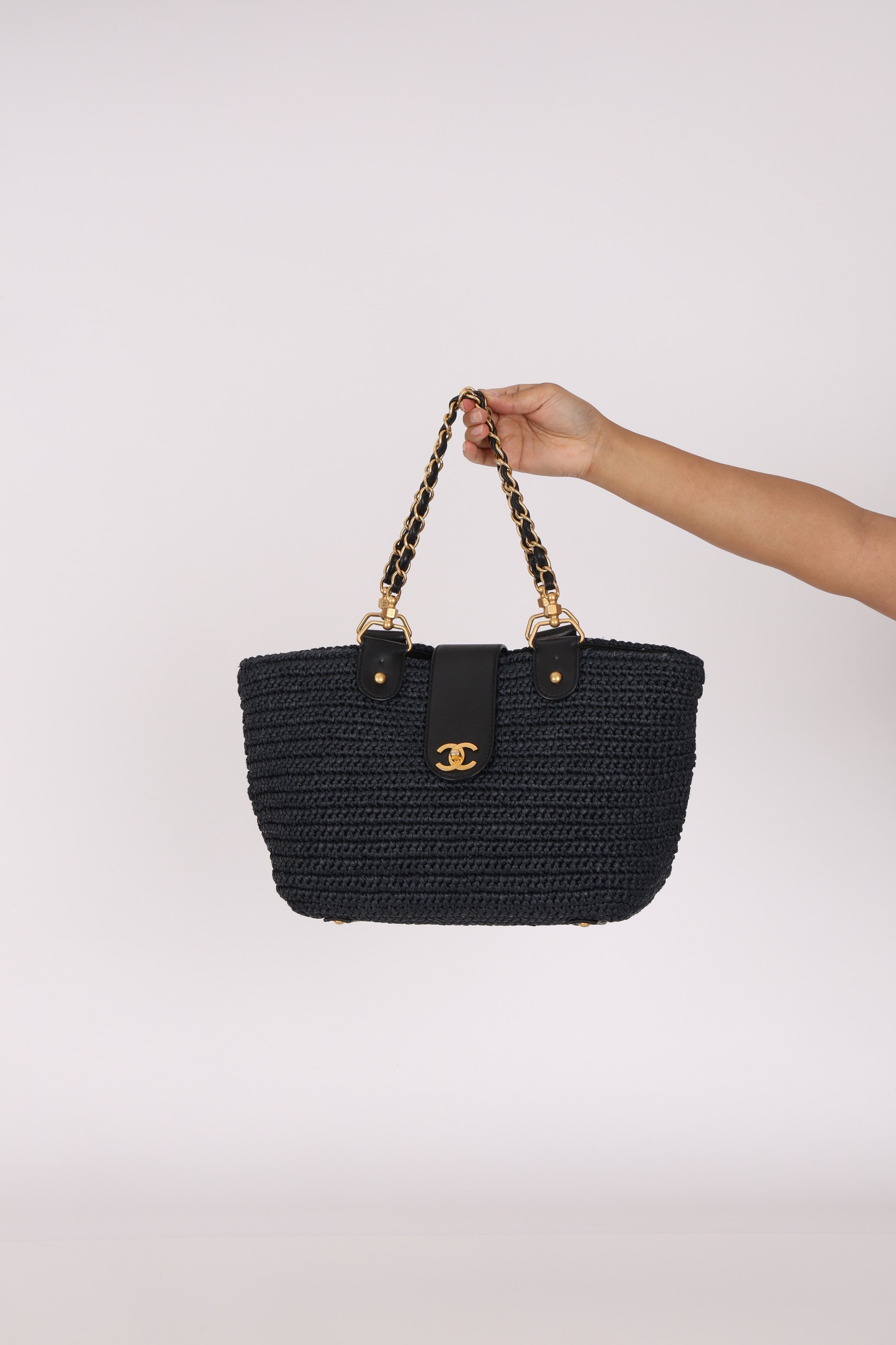 Chanel Raffia Turnlock Tote AGHW