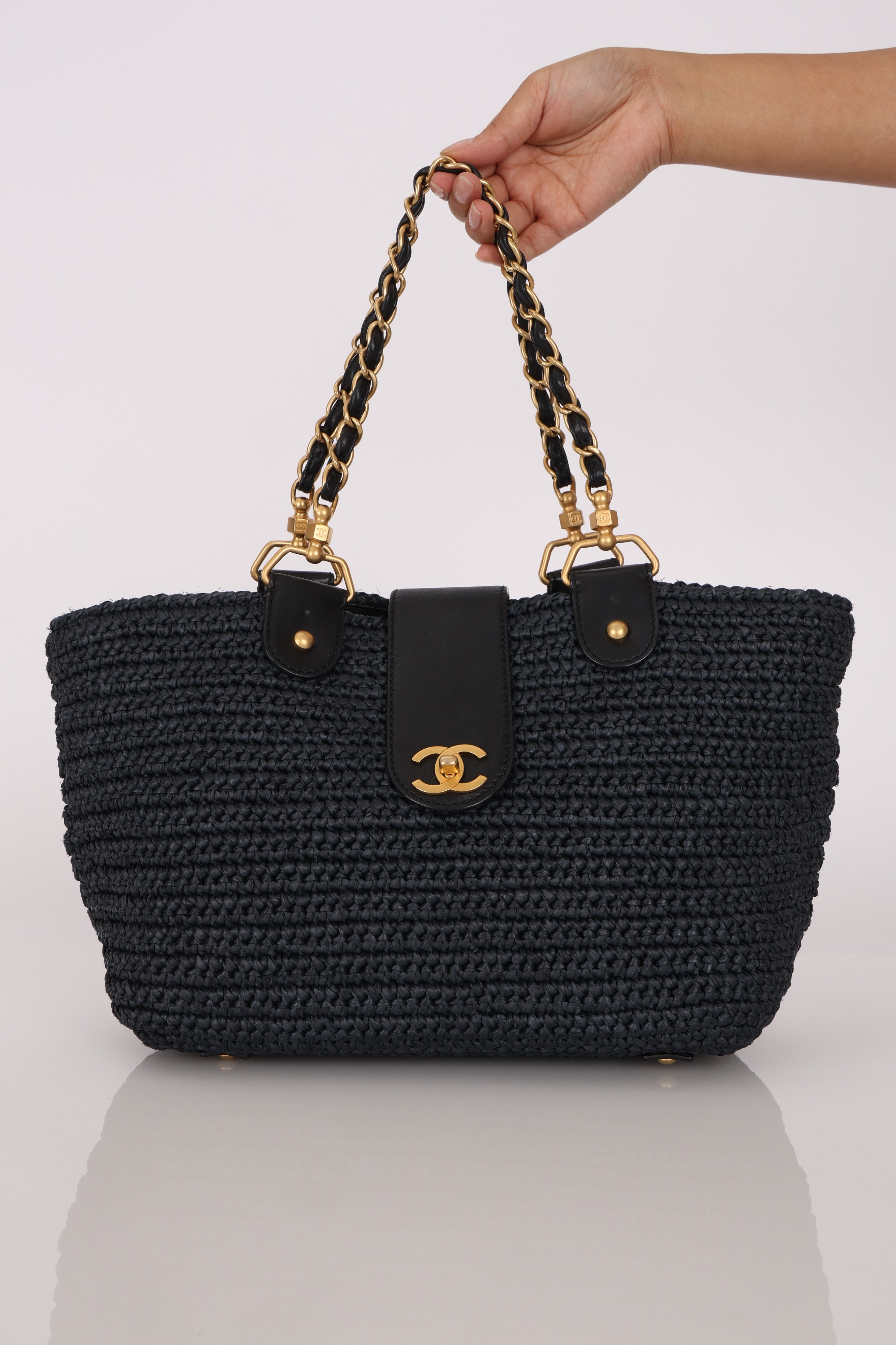 Chanel Raffia Turnlock Tote AGHW