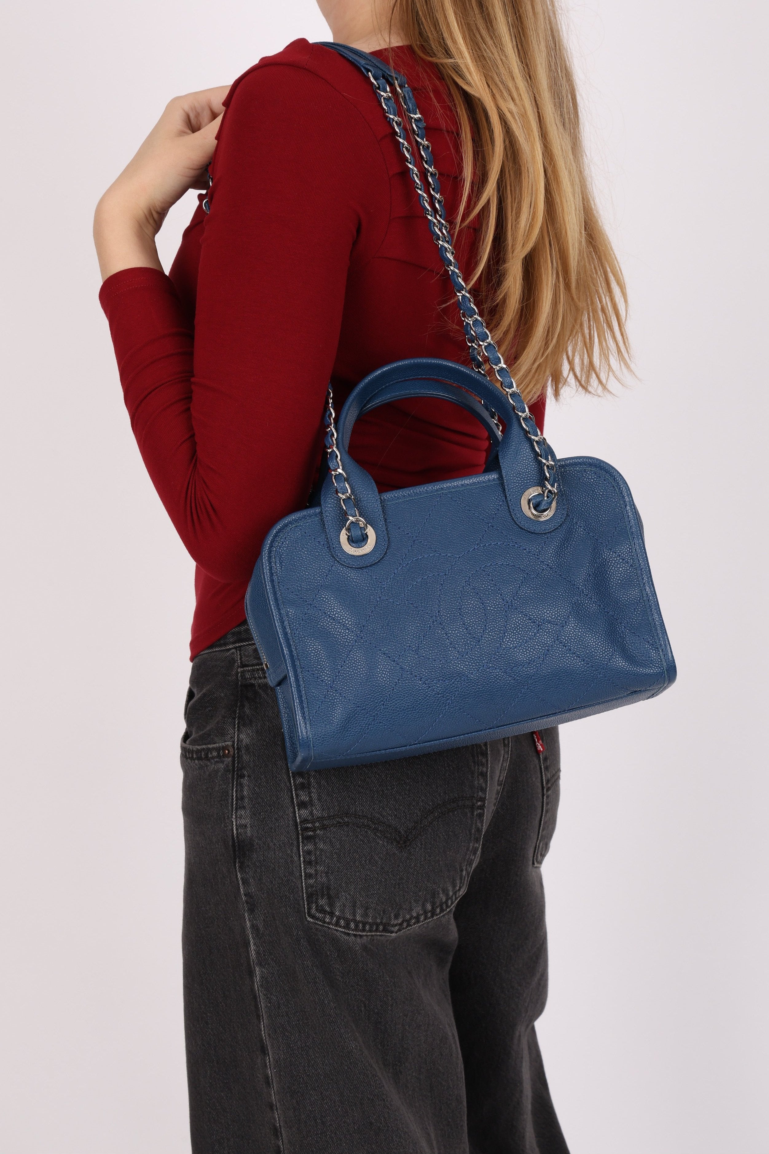 Chanel Deauville Bowling Bag Blue Caviar SHW