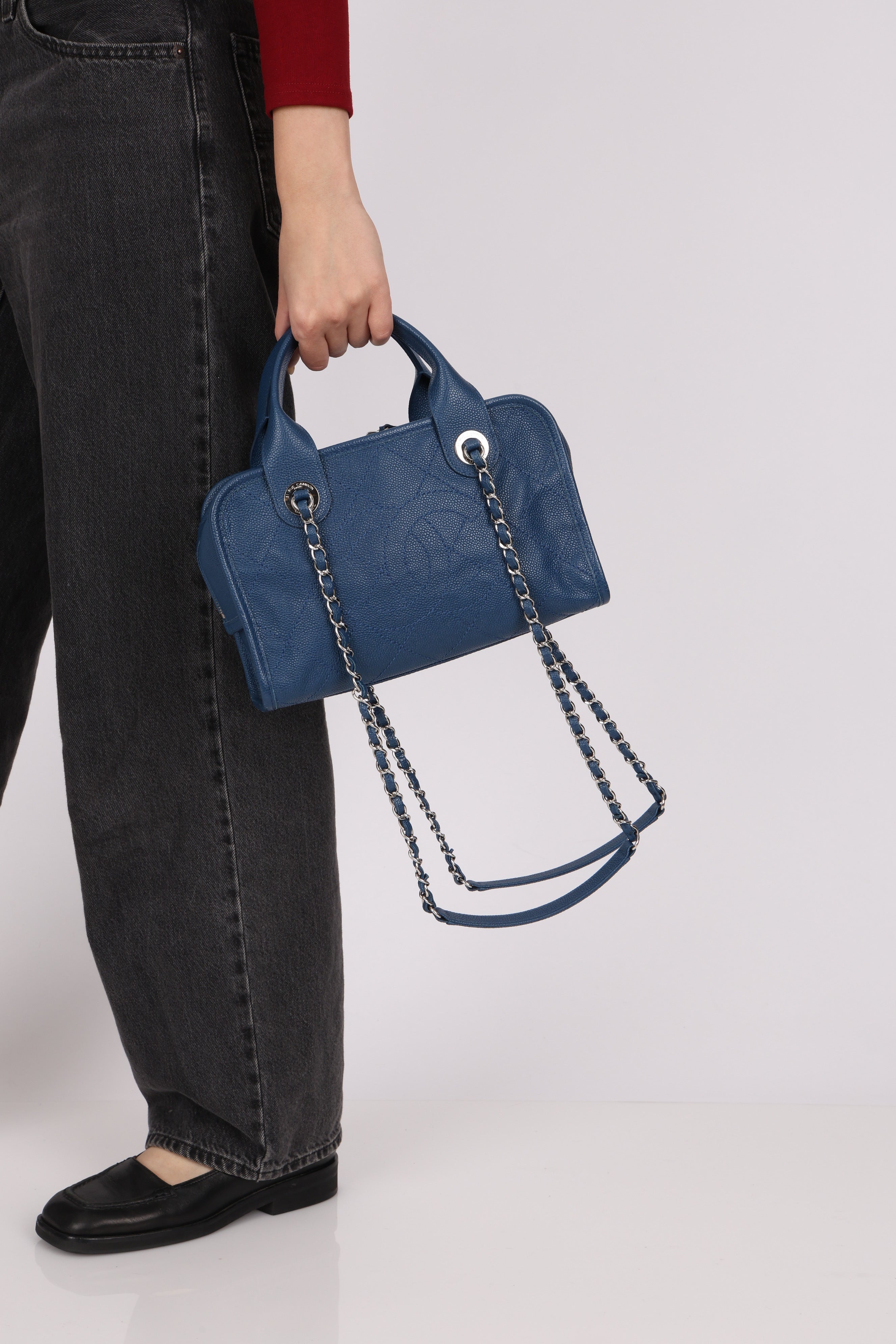 Chanel Deauville Bowling Bag Blue Caviar SHW