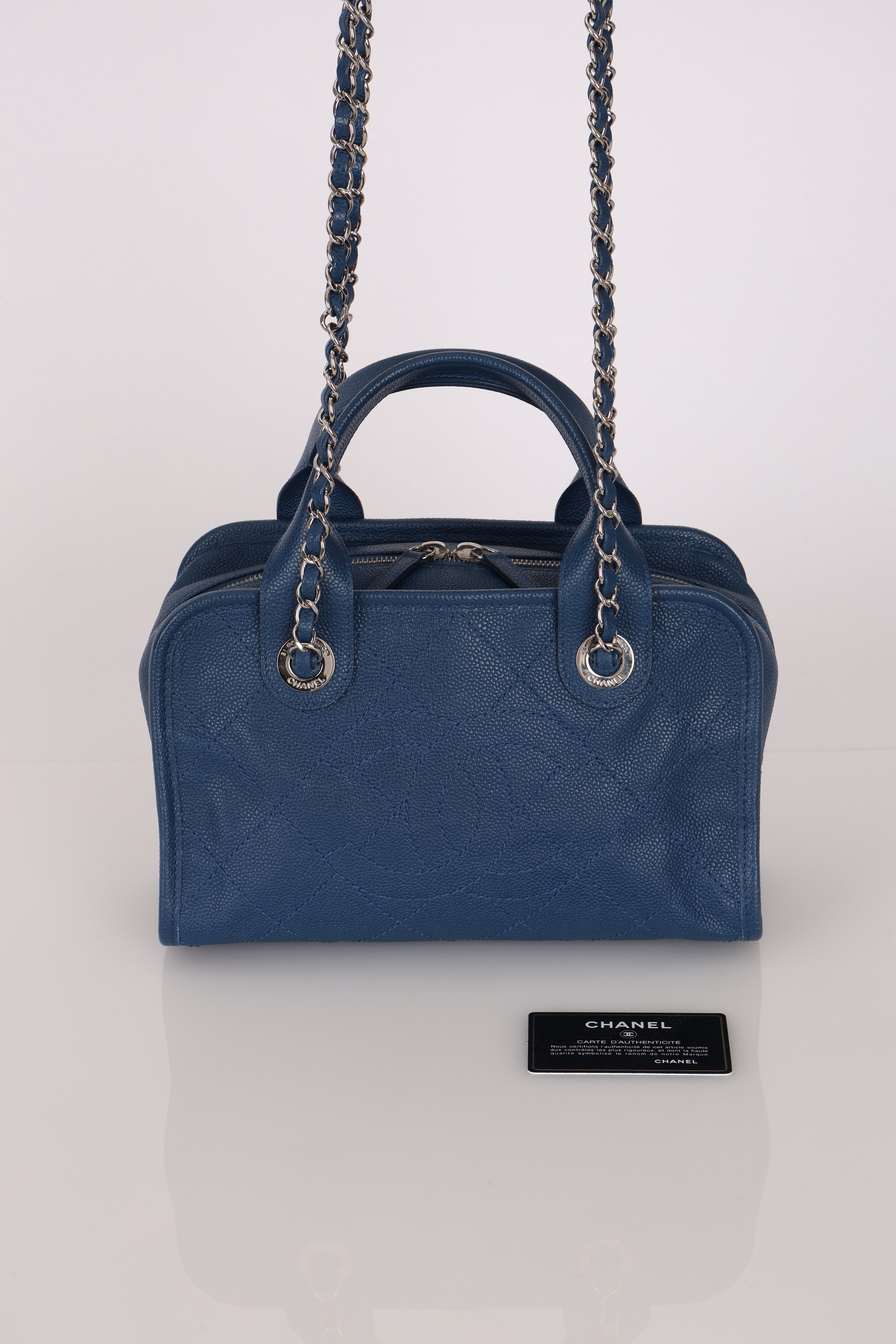 Chanel Deauville Bowling Bag Blue Caviar SHW