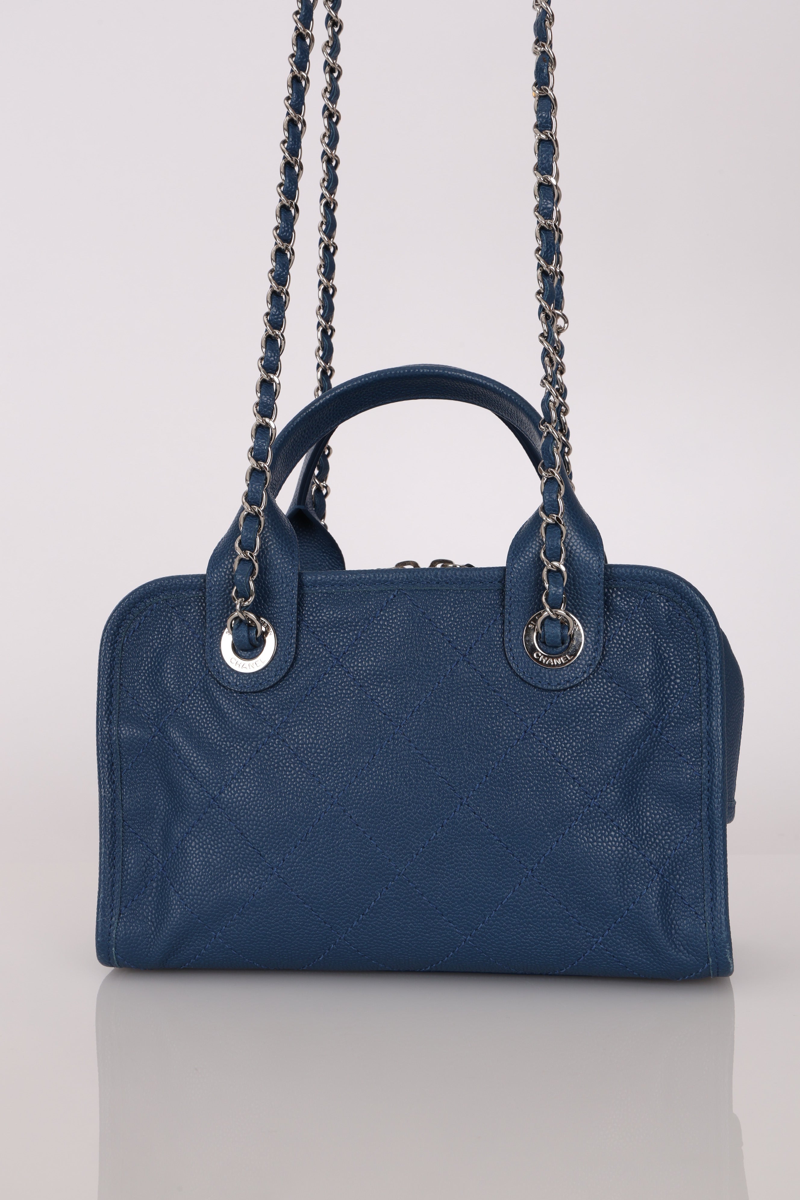 Chanel Deauville Bowling Bag Blue Caviar SHW