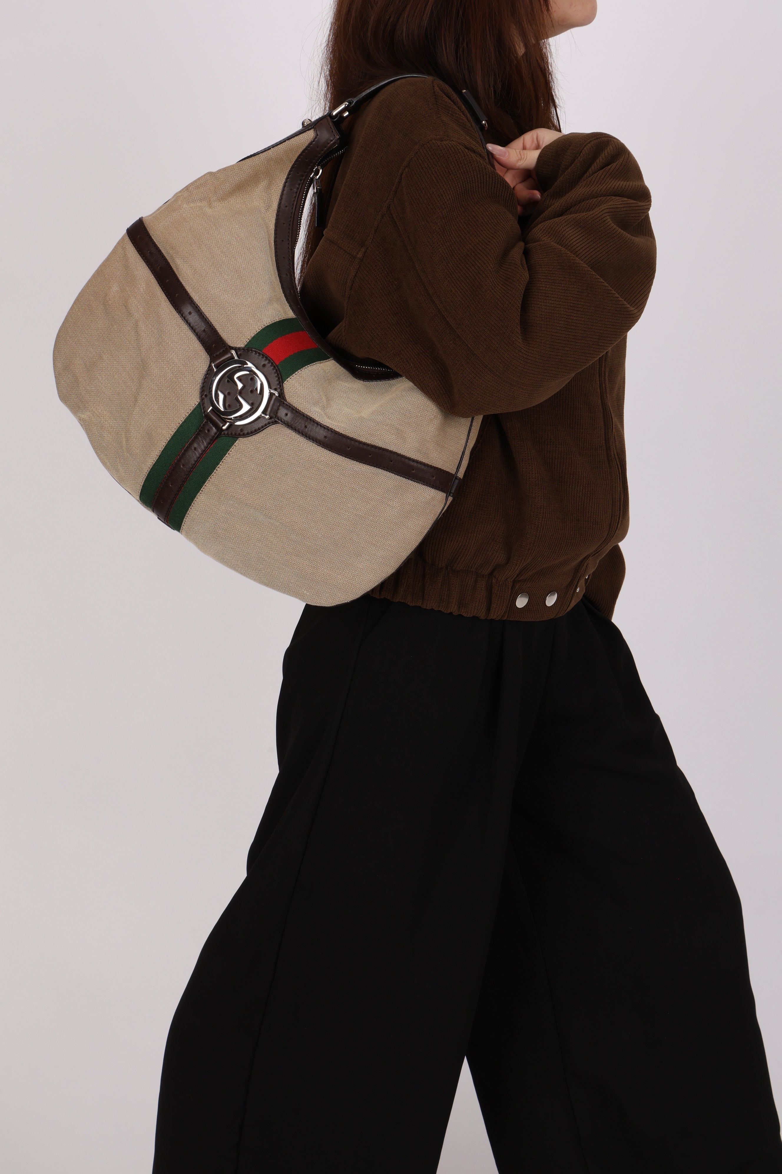 Gucci Interlocking G Reins Canvas Hobo