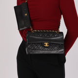 Chanel Small Single Flap w/ Pouch Black Lambskin 24K GP