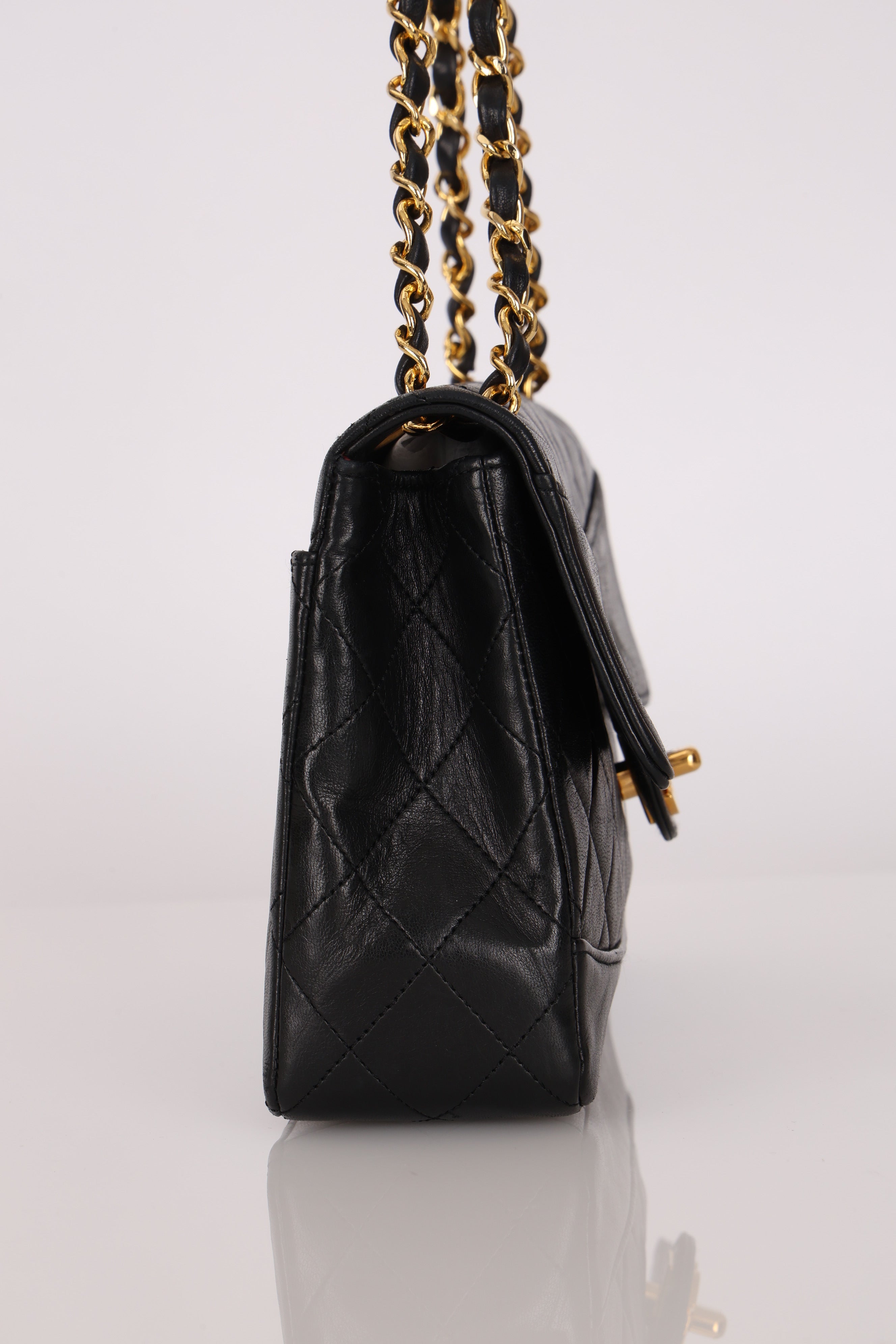 Chanel Small Single Flap w/ Pouch Black Lambskin 24K GP