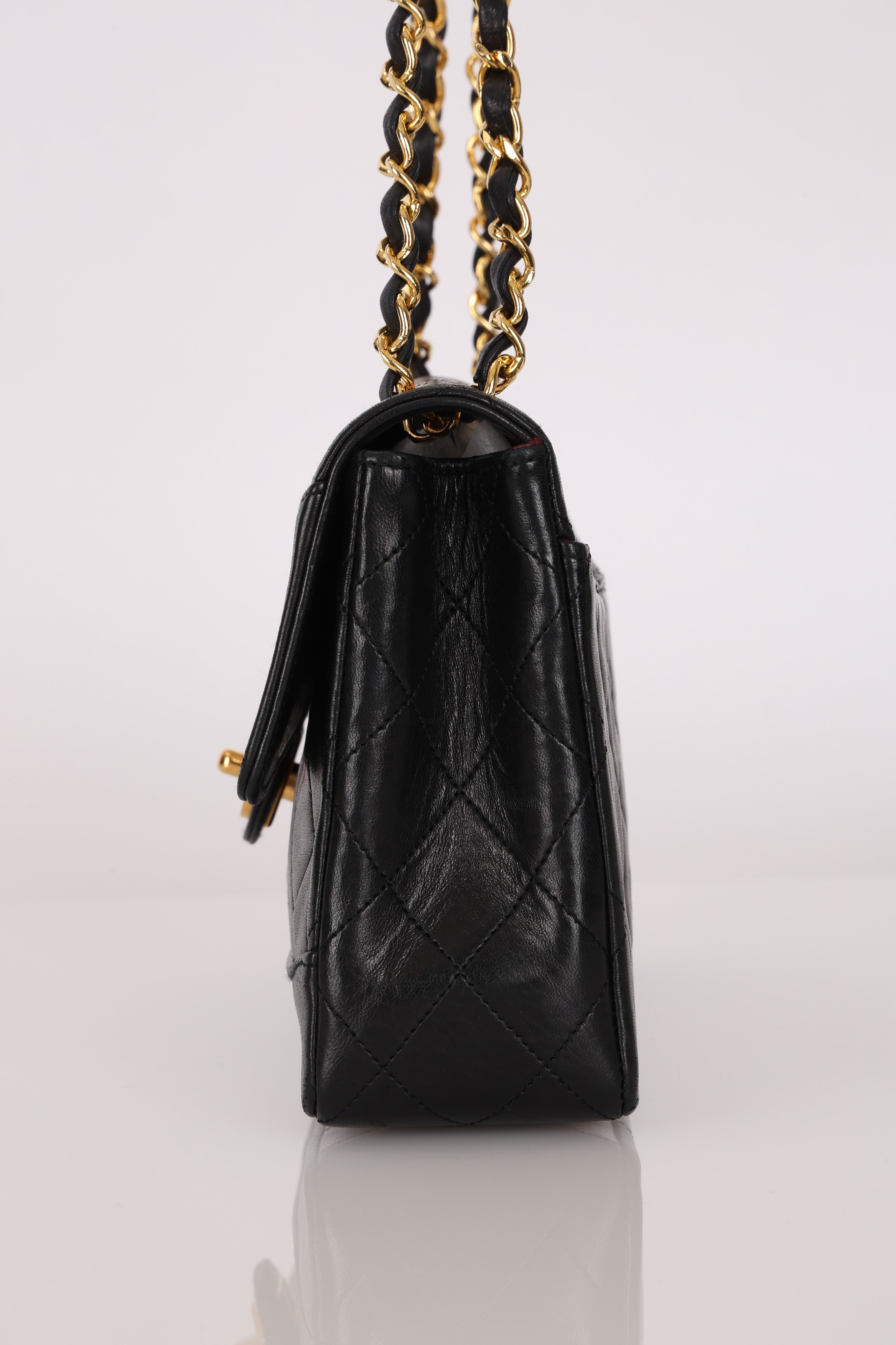 Chanel Small Single Flap w/ Pouch Black Lambskin 24K GP