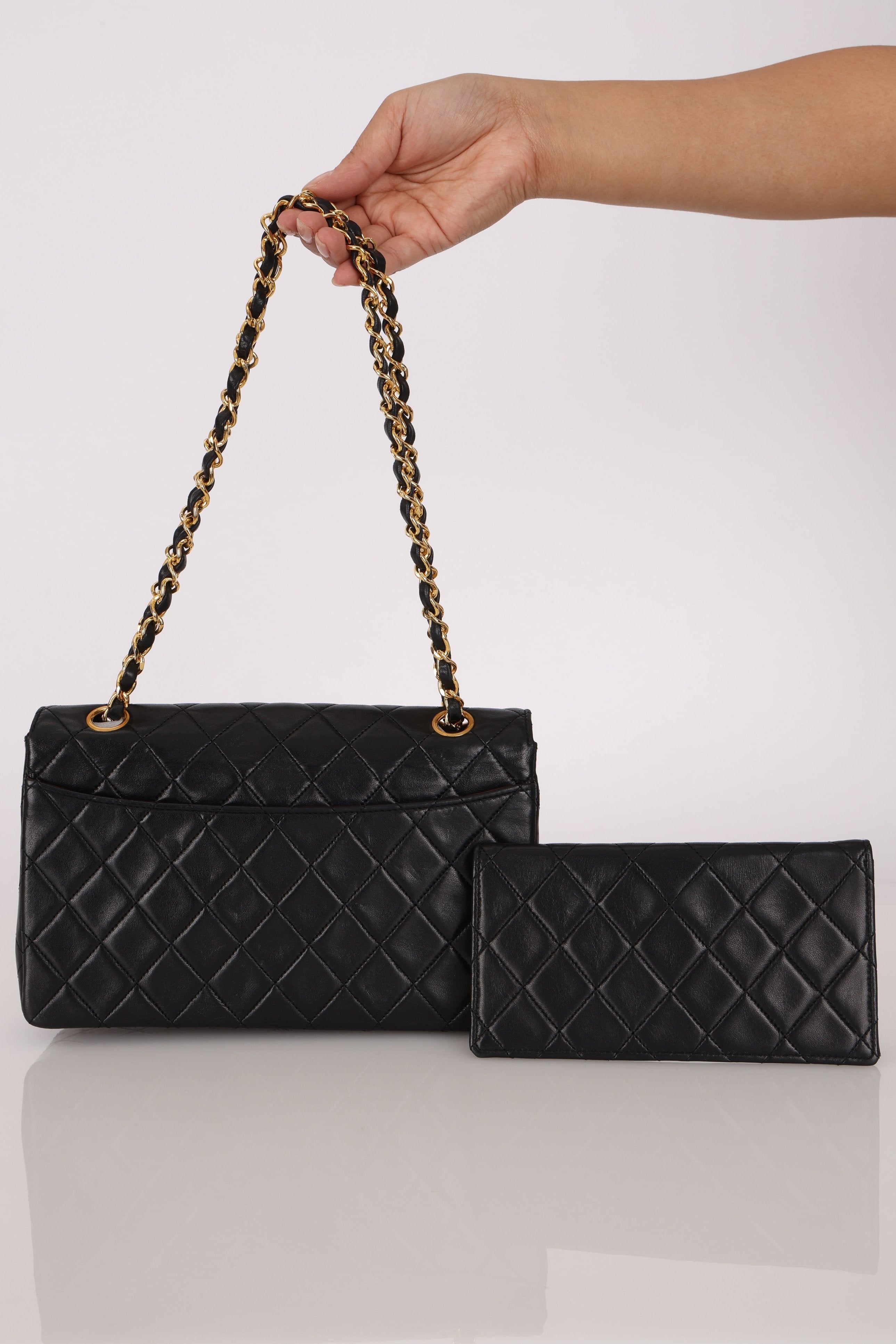 Chanel Small Single Flap w/ Pouch Black Lambskin 24K GP