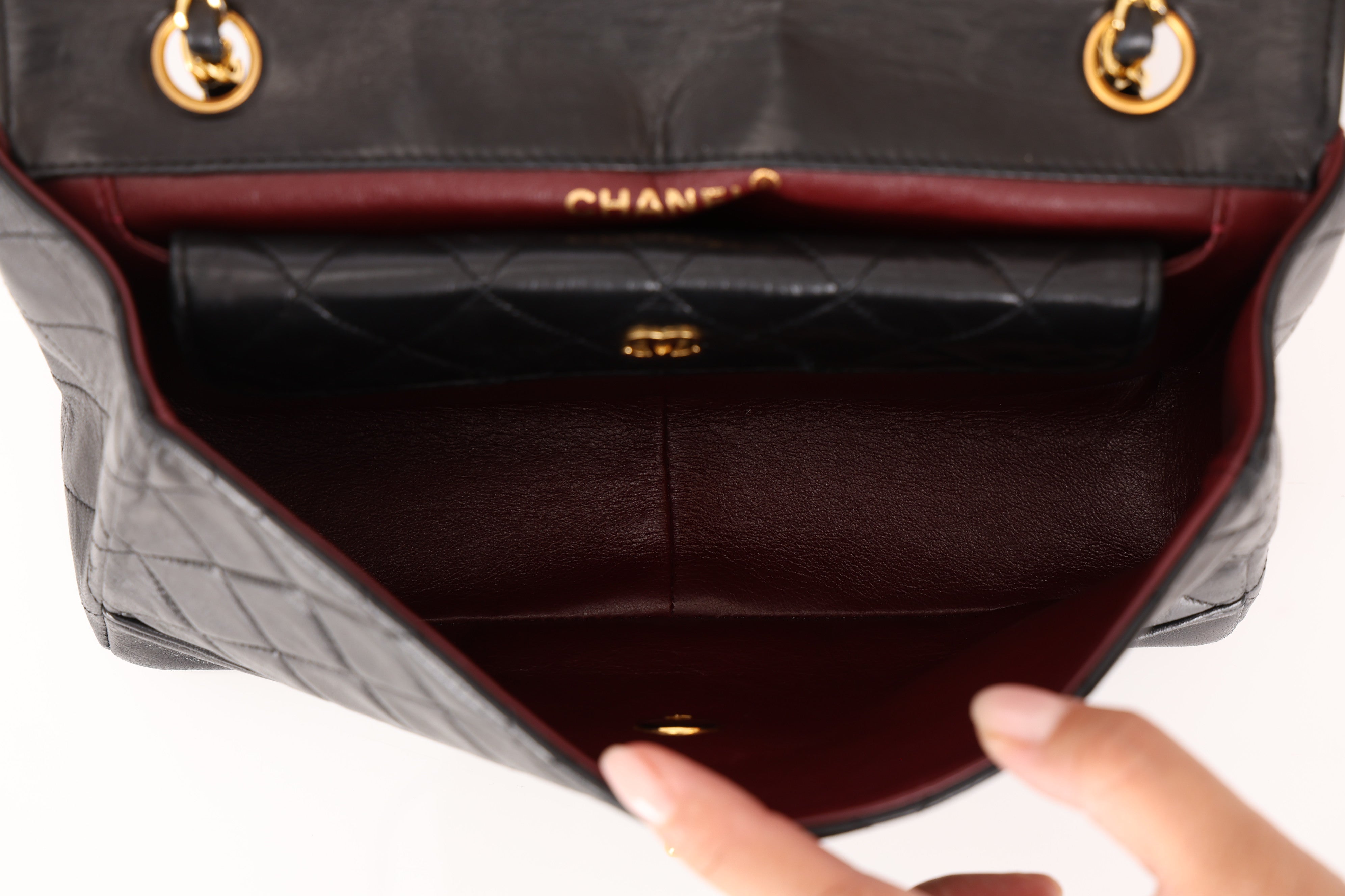 Chanel Small Single Flap w/ Pouch Black Lambskin 24K GP