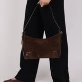 Loewe Chocolate Brown Suede and Croc Embossed Shoulder Bag