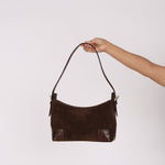 Loewe Chocolate Brown Suede and Croc Embossed Shoulder Bag