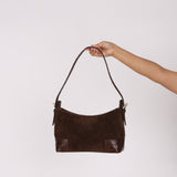 Loewe Chocolate Brown Suede and Croc Embossed Shoulder Bag