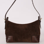 Loewe Chocolate Brown Suede and Croc Embossed Shoulder Bag