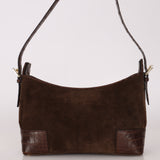 Loewe Chocolate Brown Suede and Croc Embossed Shoulder Bag