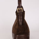 Loewe Chocolate Brown Suede and Croc Embossed Shoulder Bag