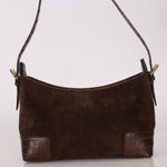 Loewe Chocolate Brown Suede and Croc Embossed Shoulder Bag