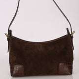 Loewe Chocolate Brown Suede and Croc Embossed Shoulder Bag