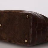 Loewe Chocolate Brown Suede and Croc Embossed Shoulder Bag