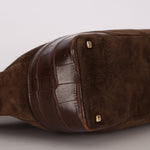 Loewe Chocolate Brown Suede and Croc Embossed Shoulder Bag