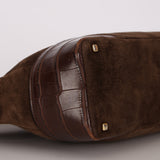 Loewe Chocolate Brown Suede and Croc Embossed Shoulder Bag