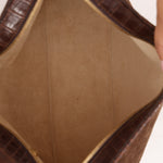 Loewe Chocolate Brown Suede and Croc Embossed Shoulder Bag