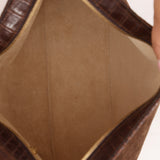 Loewe Chocolate Brown Suede and Croc Embossed Shoulder Bag