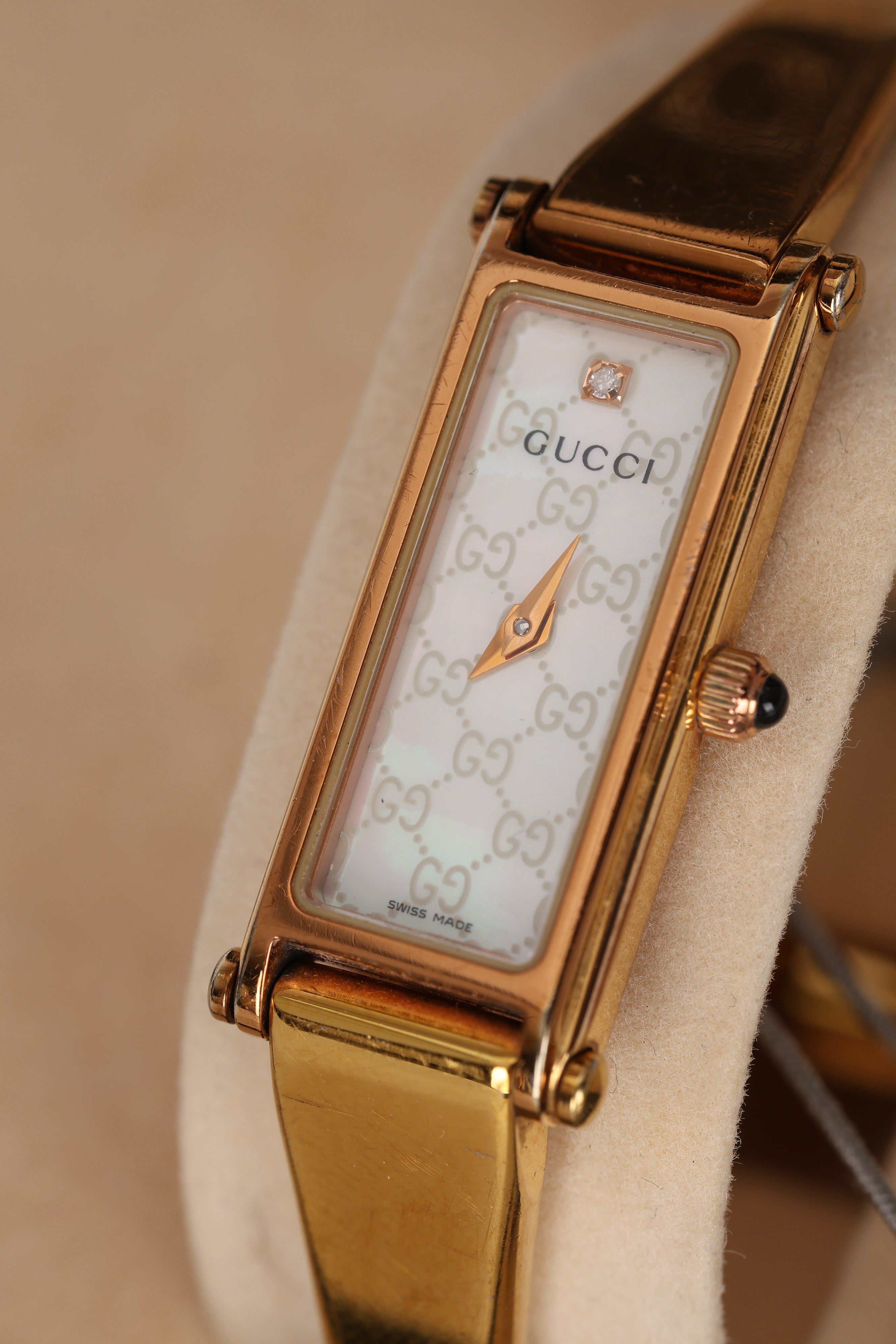 Gucci Monogram Shell Pearl Gold Watch