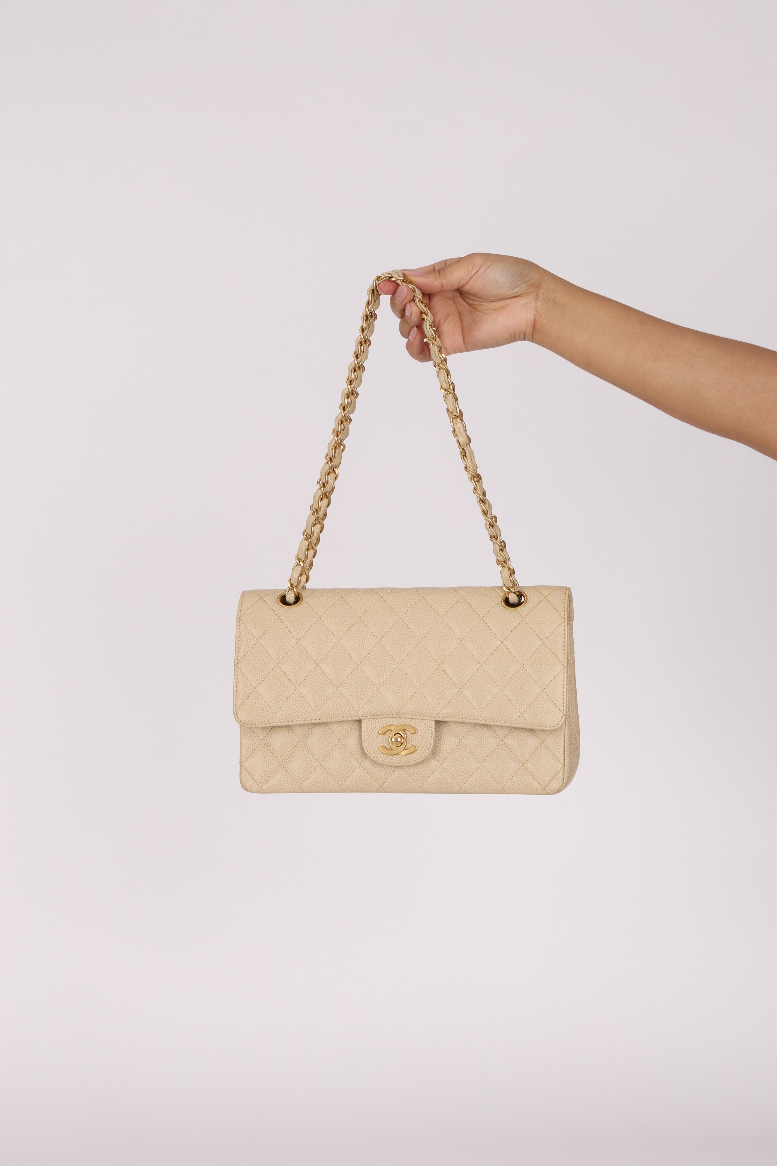 Chanel Medium Classic Double Flap Ivory Caviar BGHW