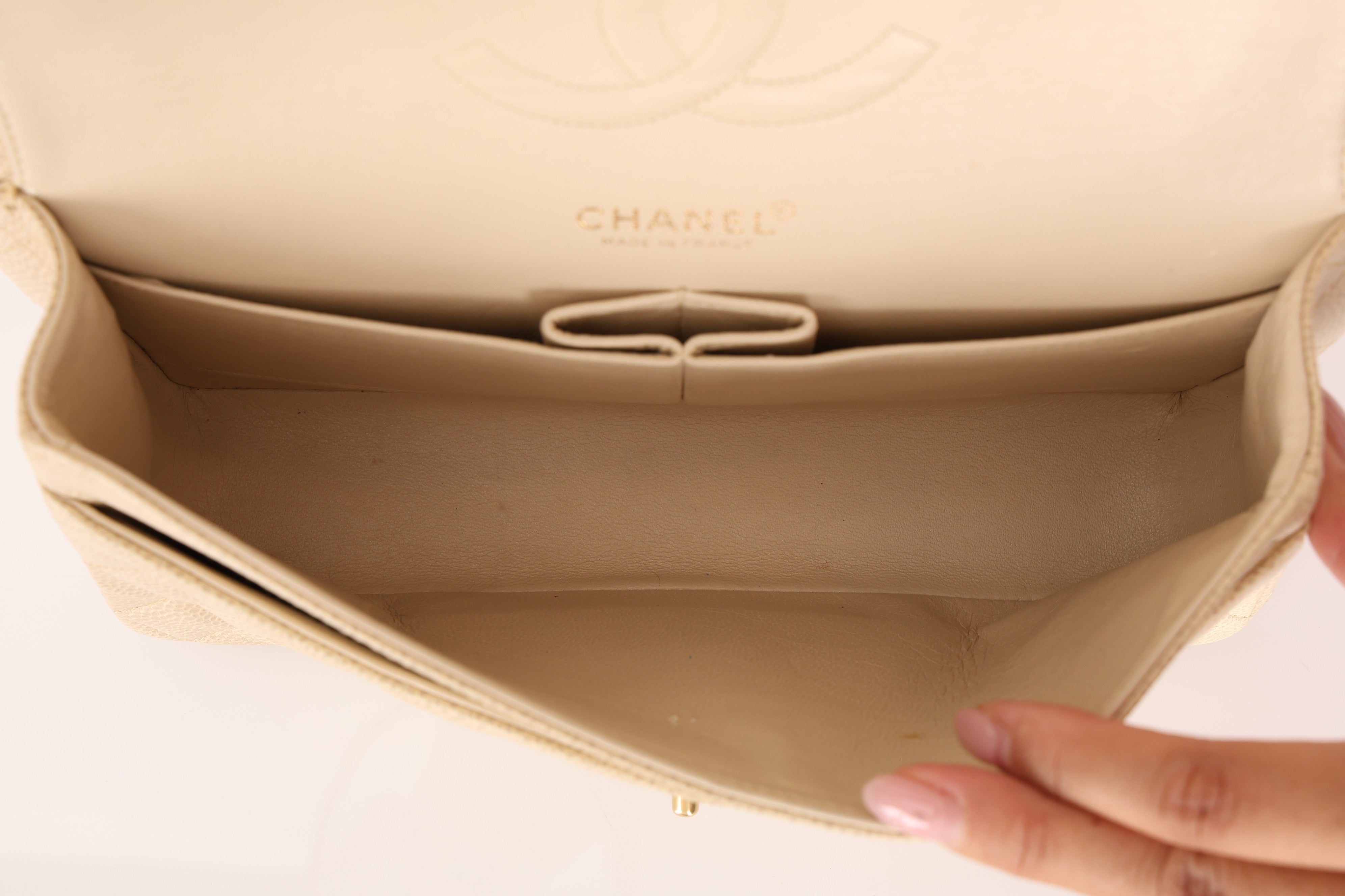Chanel Medium Classic Double Flap Ivory Caviar BGHW