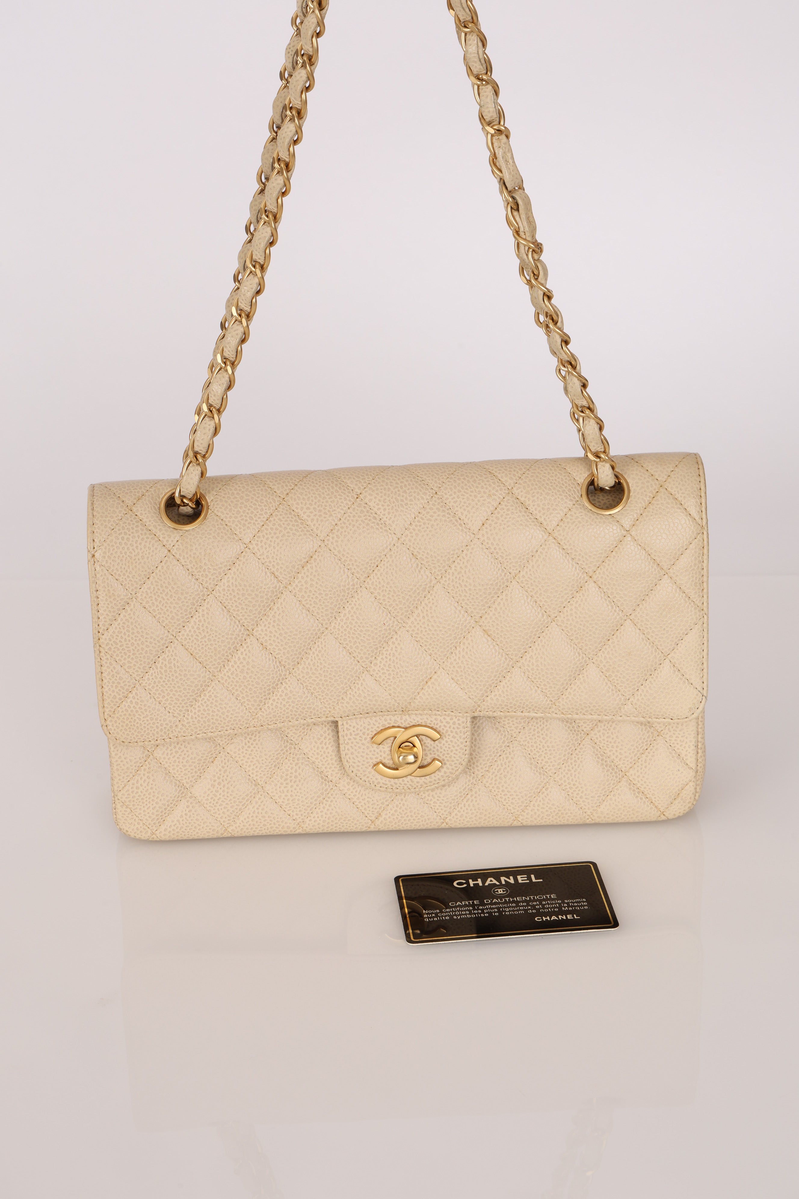 Chanel Medium Classic Double Flap Ivory Caviar BGHW