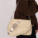 Rare Christian Dior Metal Gaucho Saddle Bag Creme Calfskin 2006