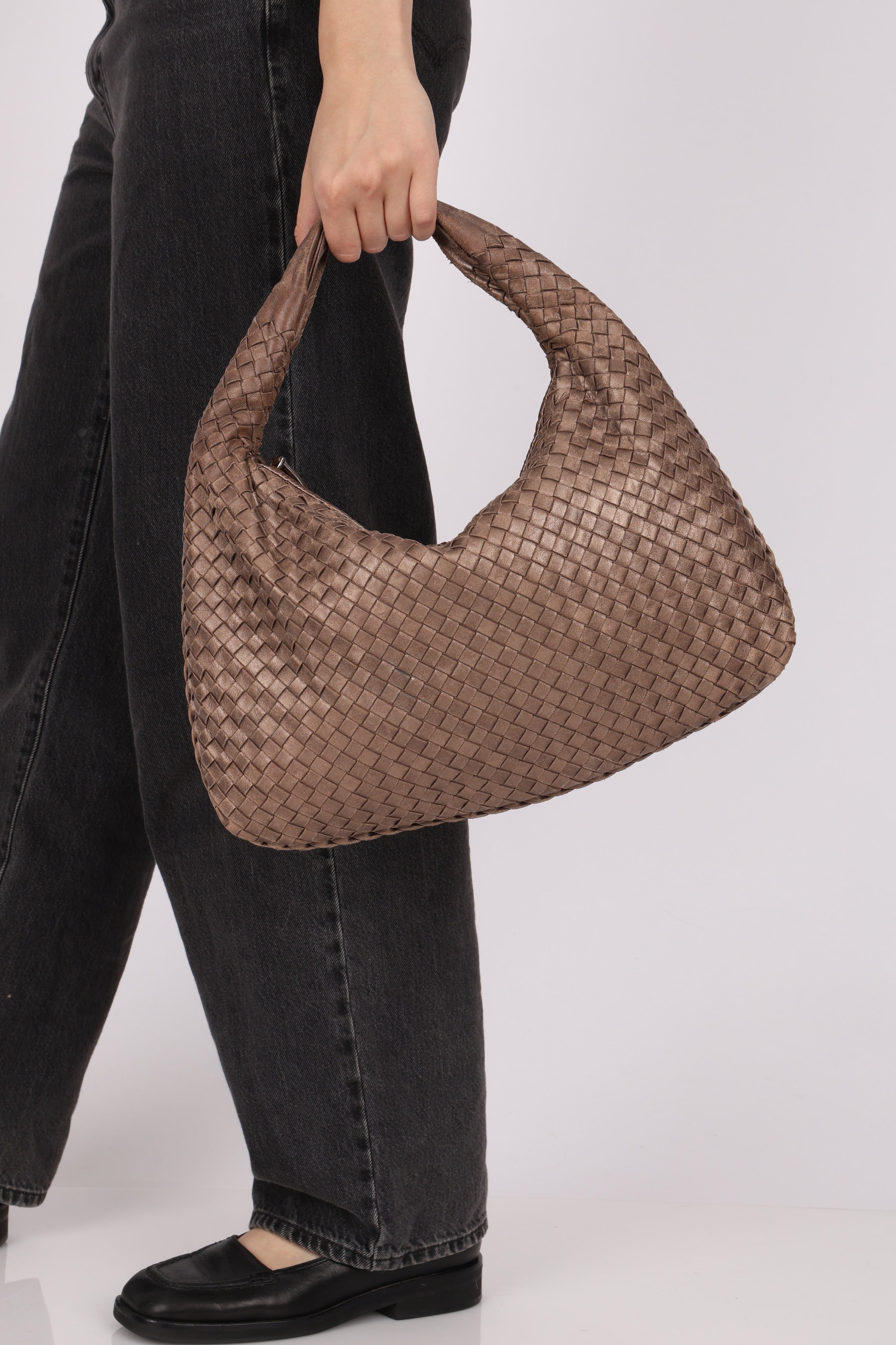 Bottega Veneta Small Intrecciato Hobo Metallic Bronze