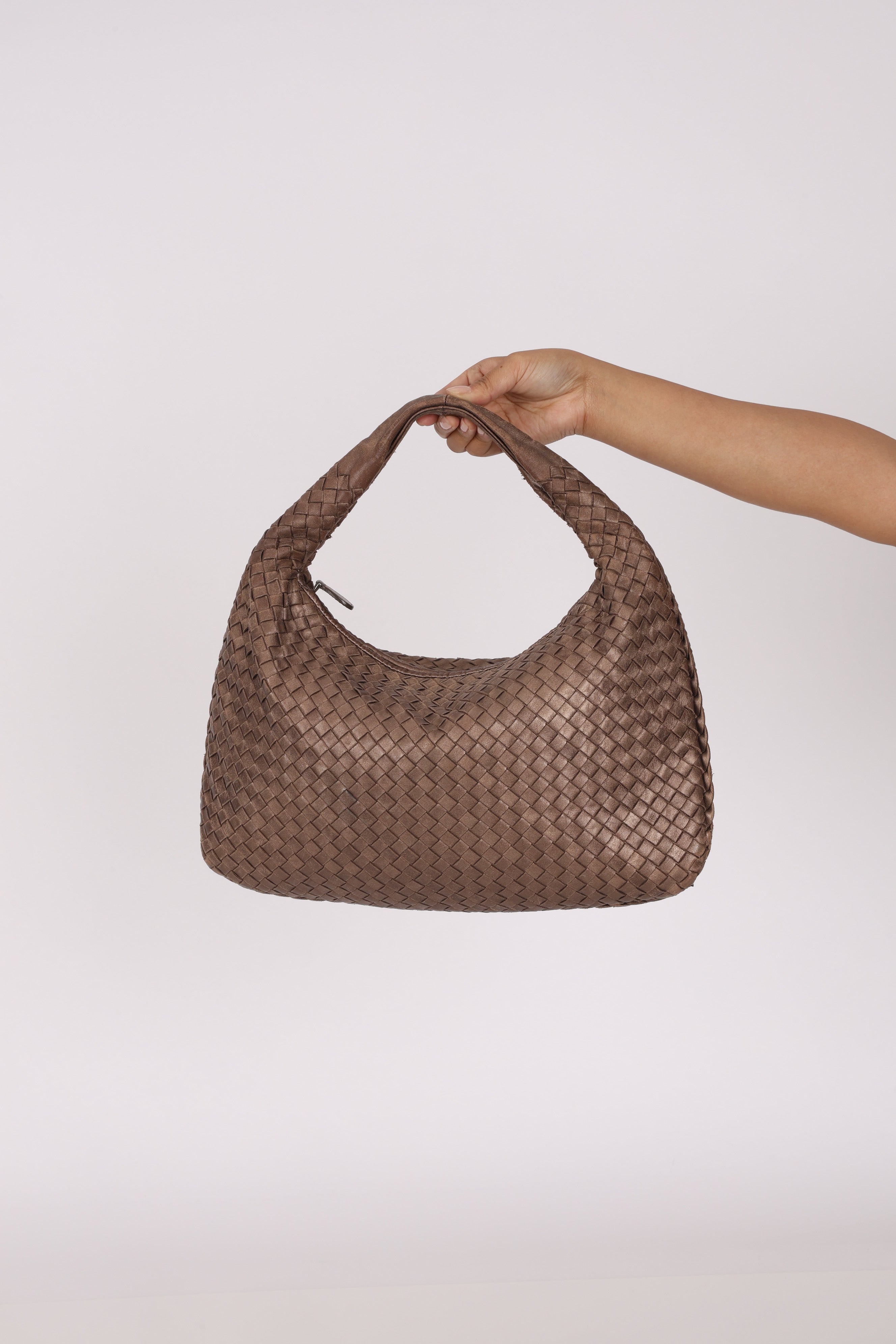 Bottega Veneta Small Intrecciato Hobo Metallic Bronze