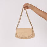 Chanel Half Moon Wallet on Chain Beige Caviar GHW