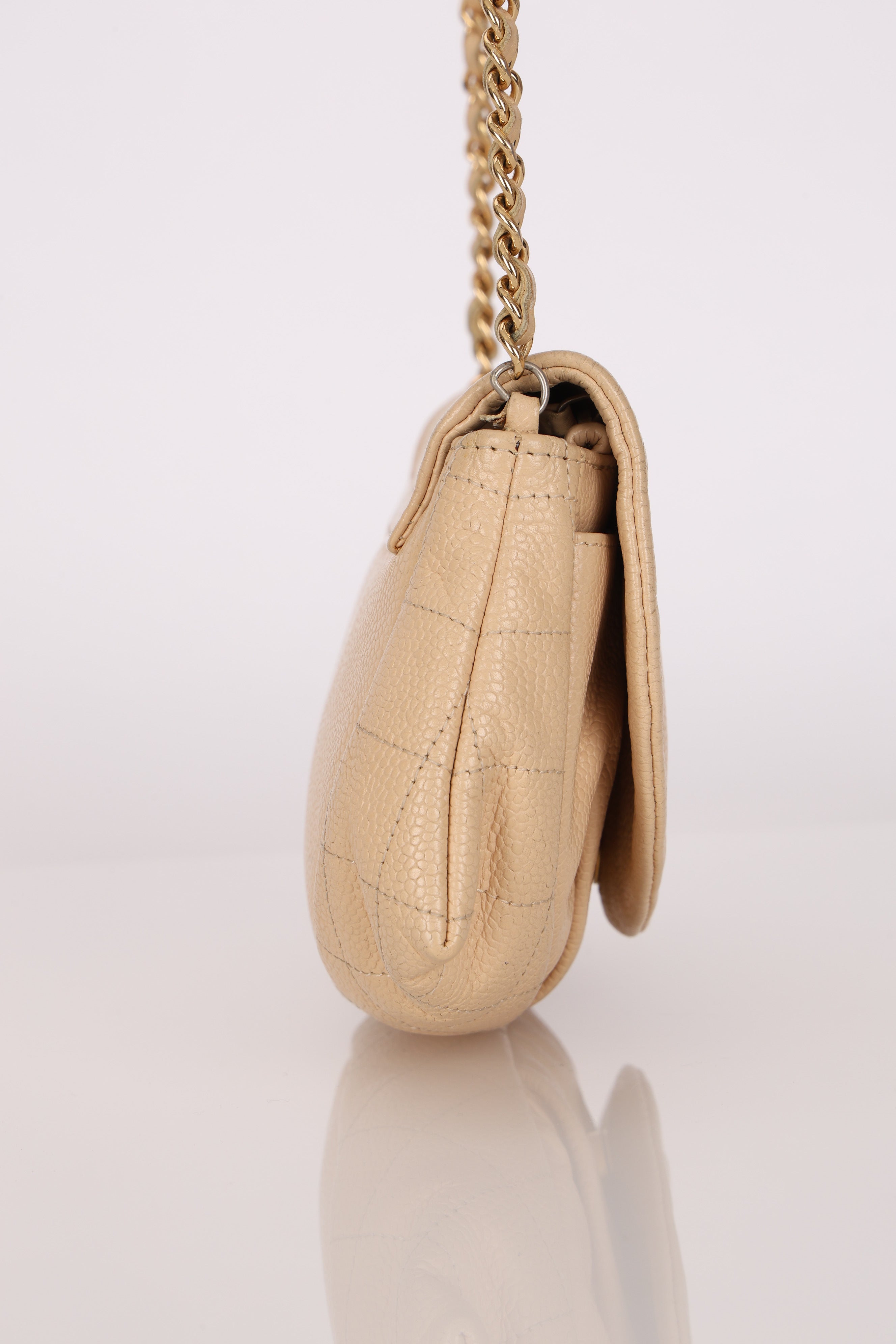 Chanel Half Moon Wallet on Chain Beige Caviar GHW