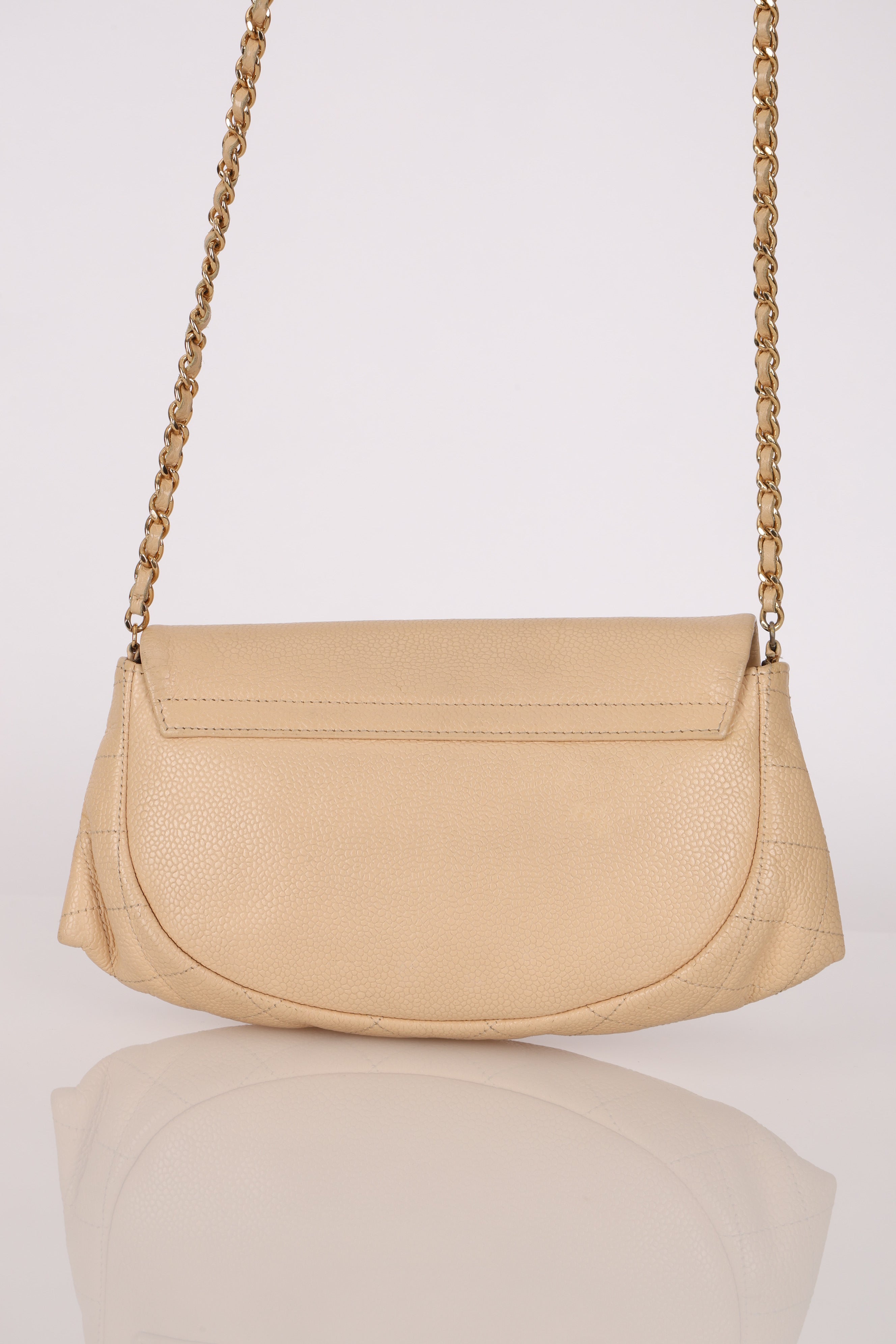 Chanel Half Moon Wallet on Chain Beige Caviar GHW