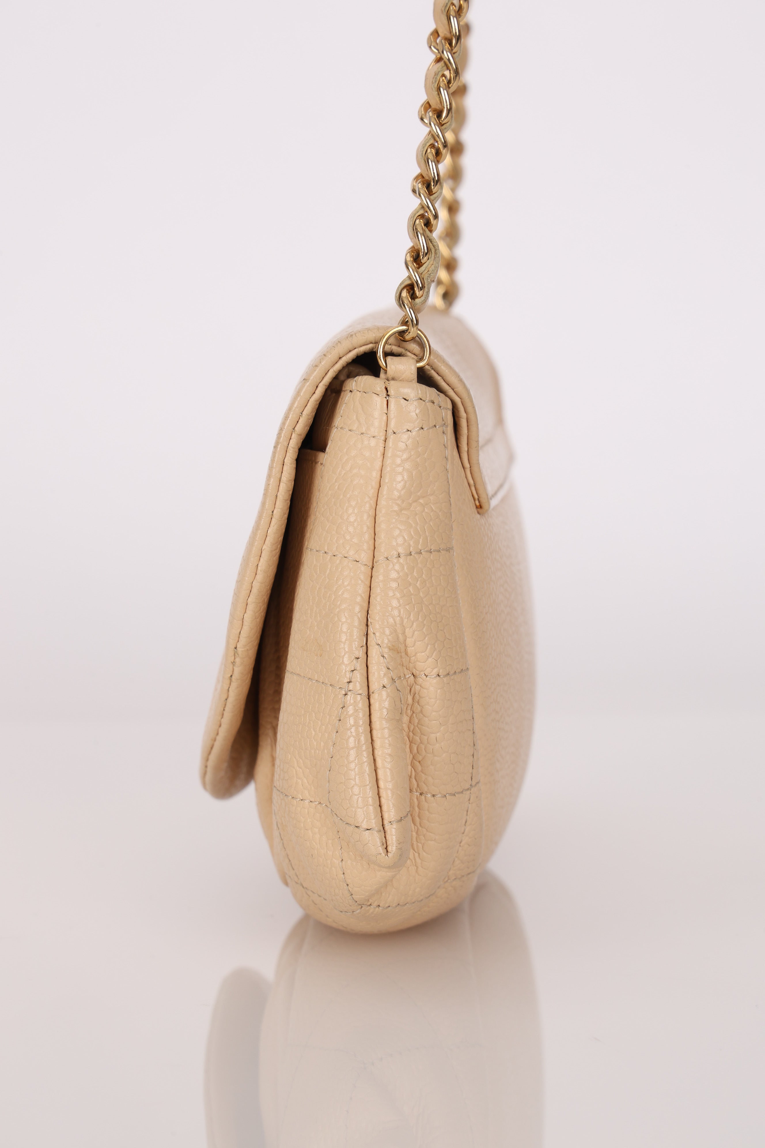 Chanel Half Moon Wallet on Chain Beige Caviar GHW