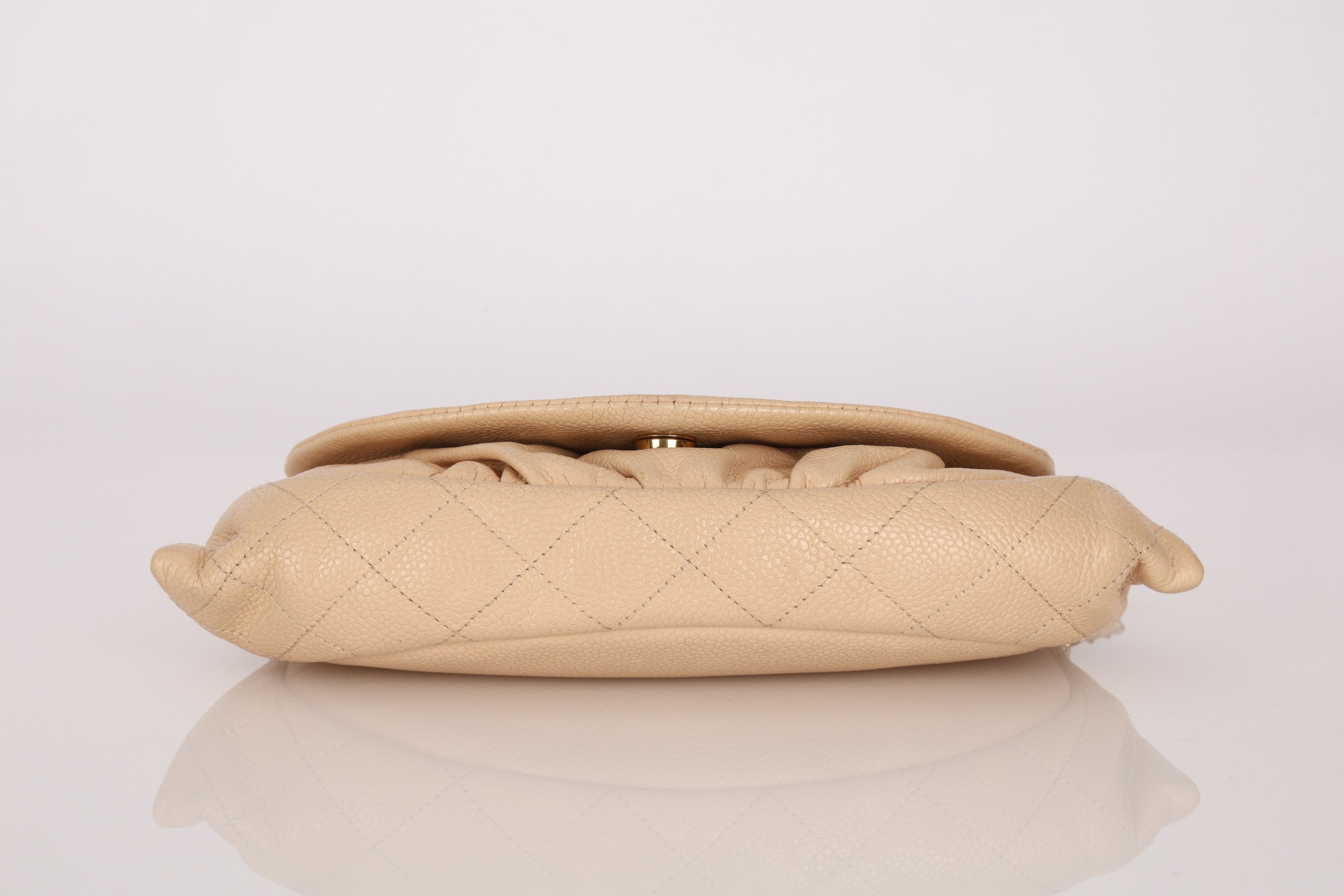 Chanel Half Moon Wallet on Chain Beige Caviar GHW