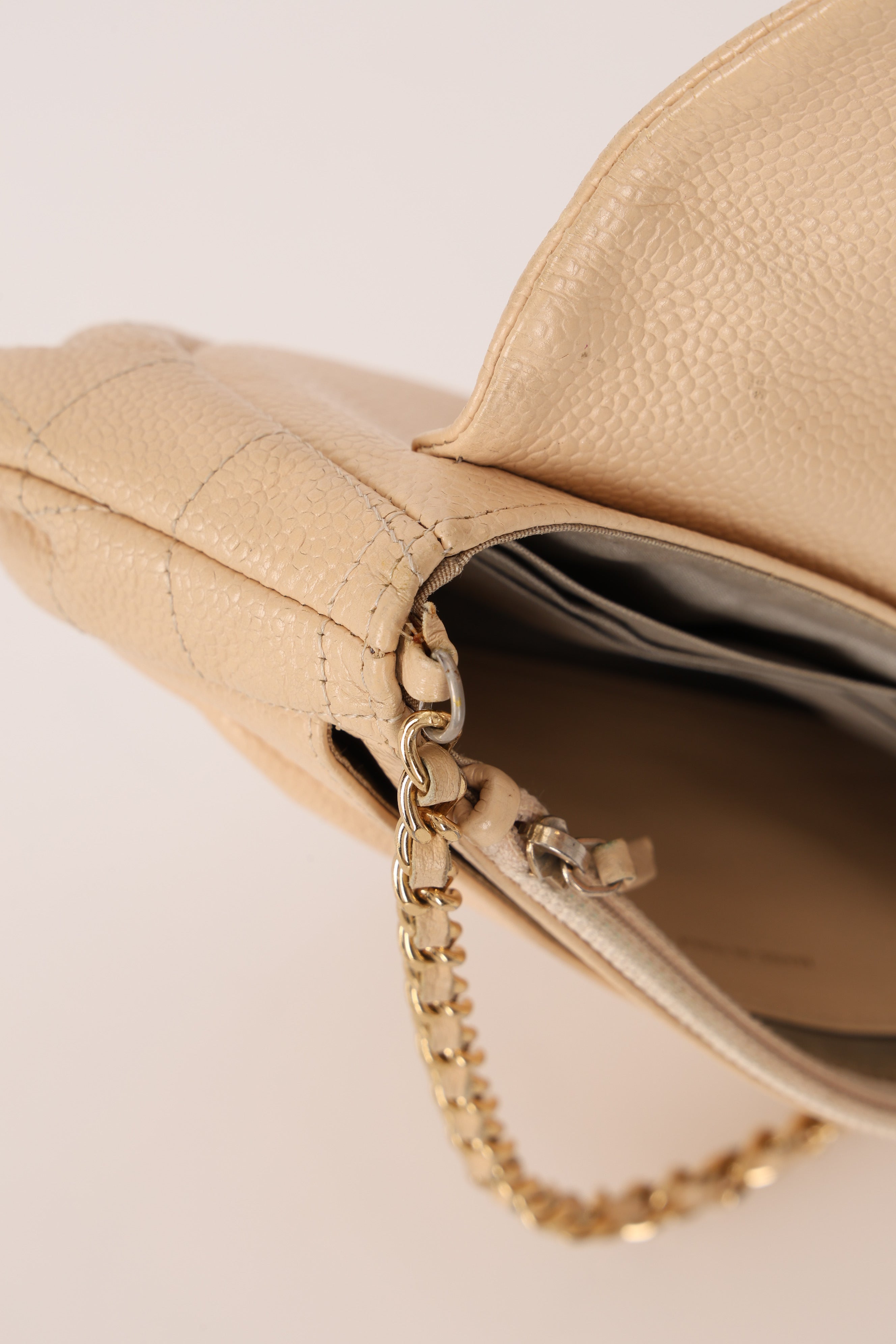 Chanel Half Moon Wallet on Chain Beige Caviar GHW
