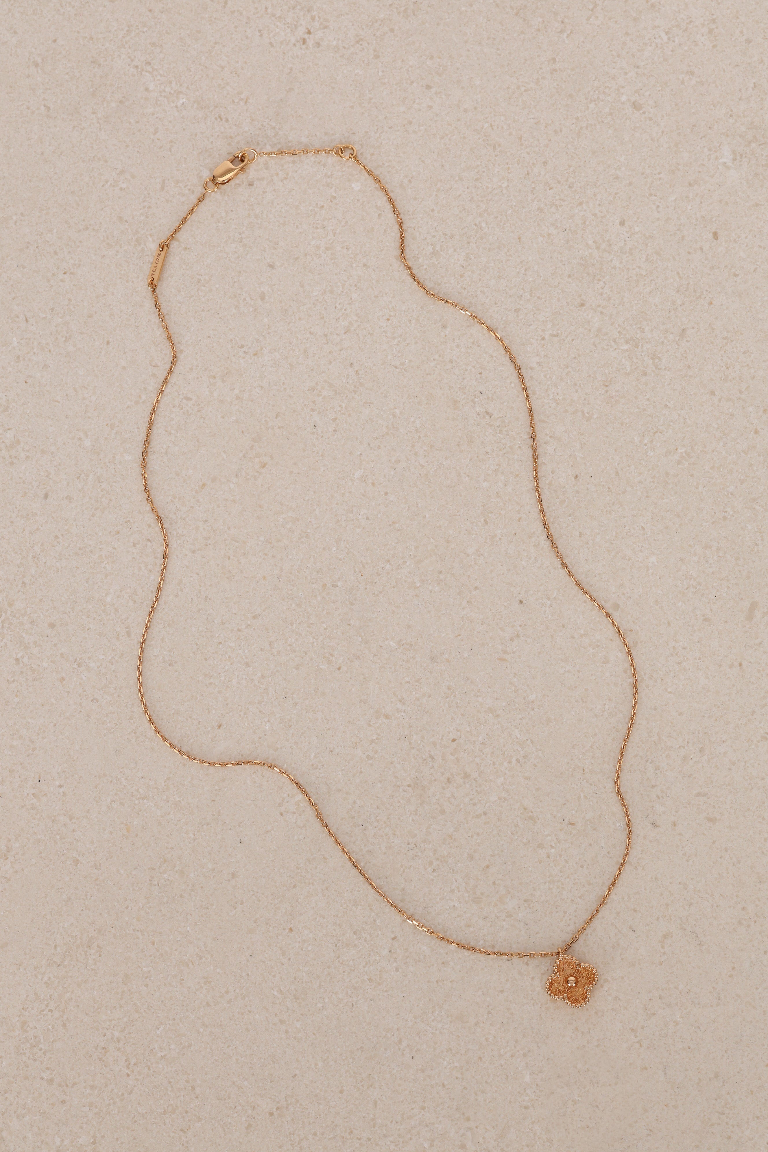Van Cleef & Arpels 18K Yellow Gold Hammered Alhambra Pendant Necklace