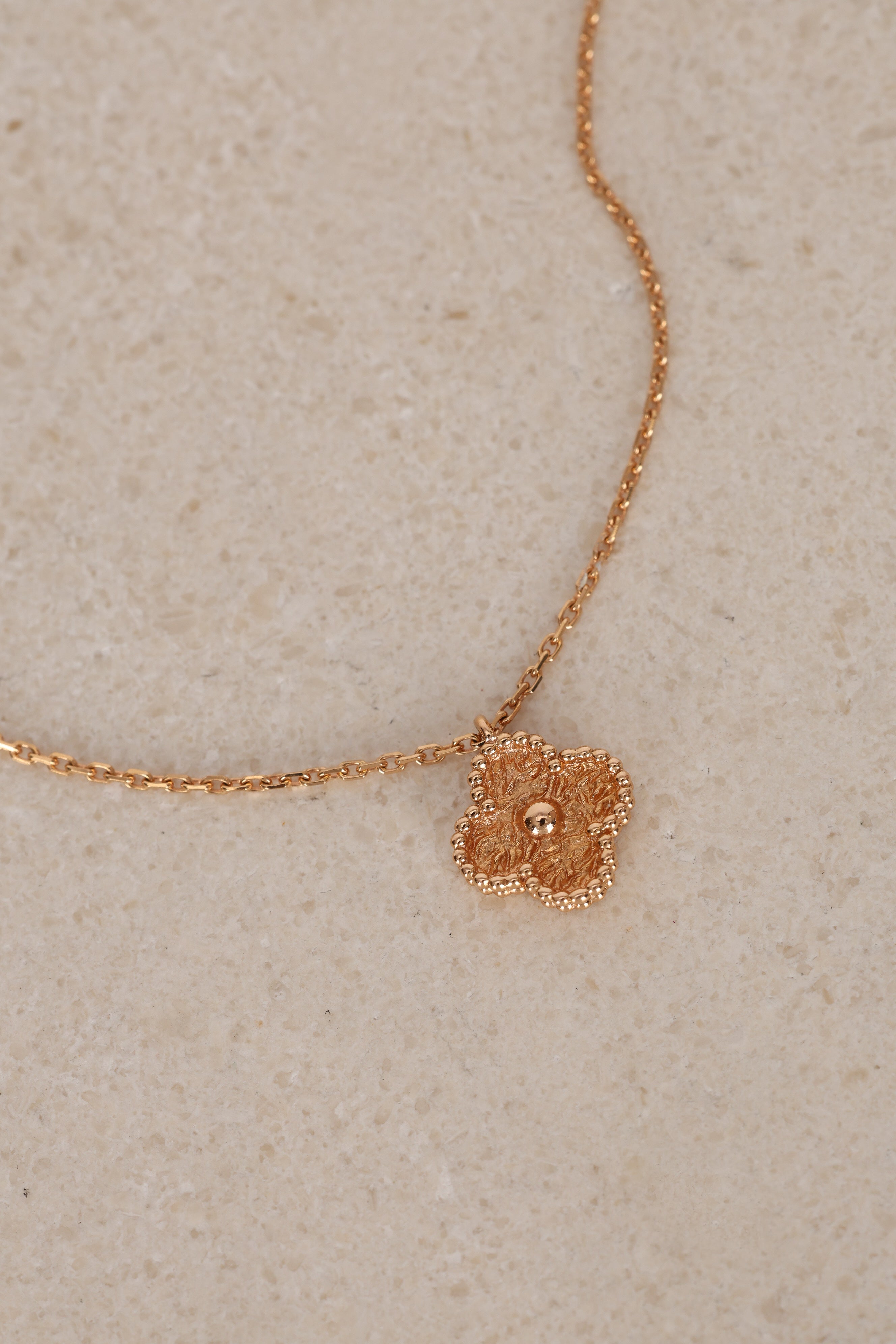 Van Cleef & Arpels 18K Yellow Gold Hammered Alhambra Pendant Necklace