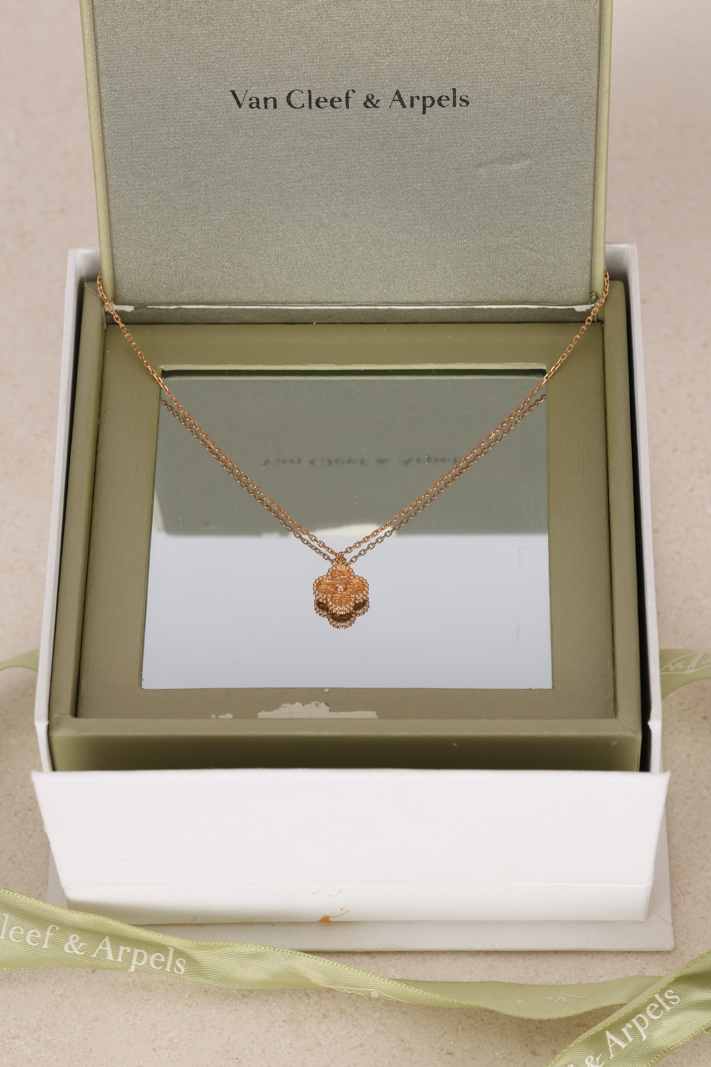 Van Cleef & Arpels 18K Yellow Gold Hammered Alhambra Pendant Necklace