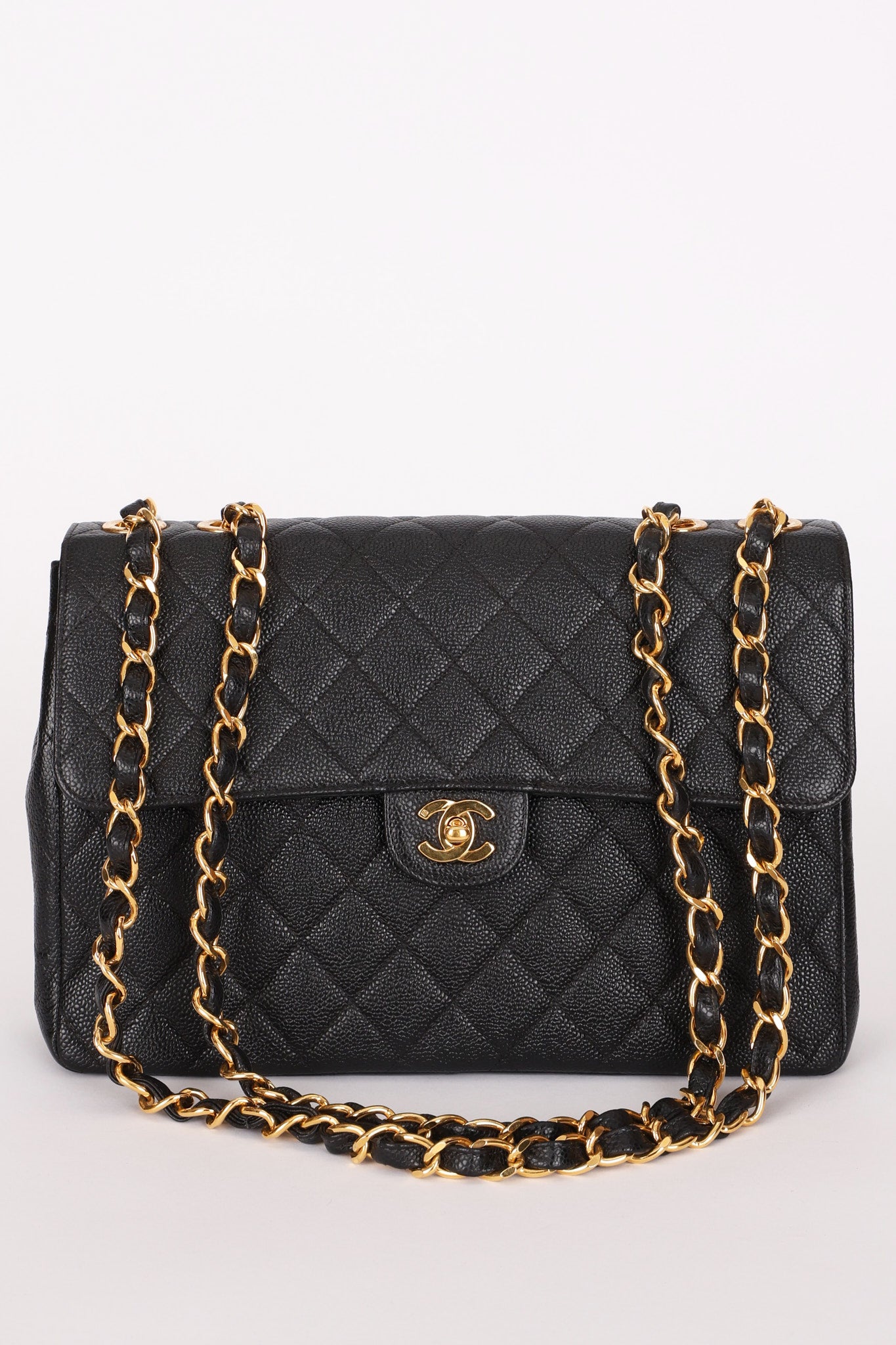 Chanel Jumbo Classic Single Flap Black Caviar 2002 24K GP