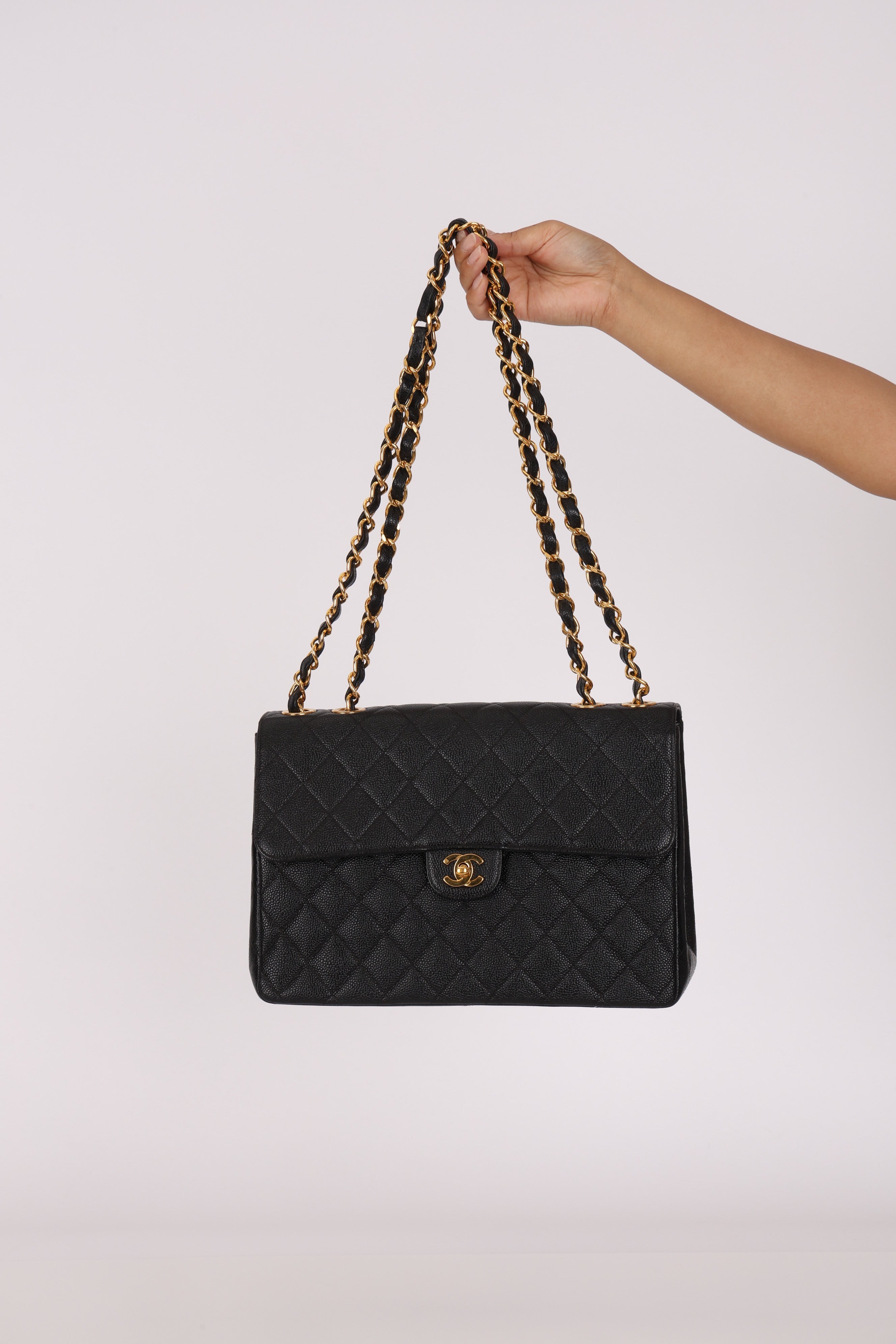 Chanel Jumbo Classic Single Flap Black Caviar 24K GP