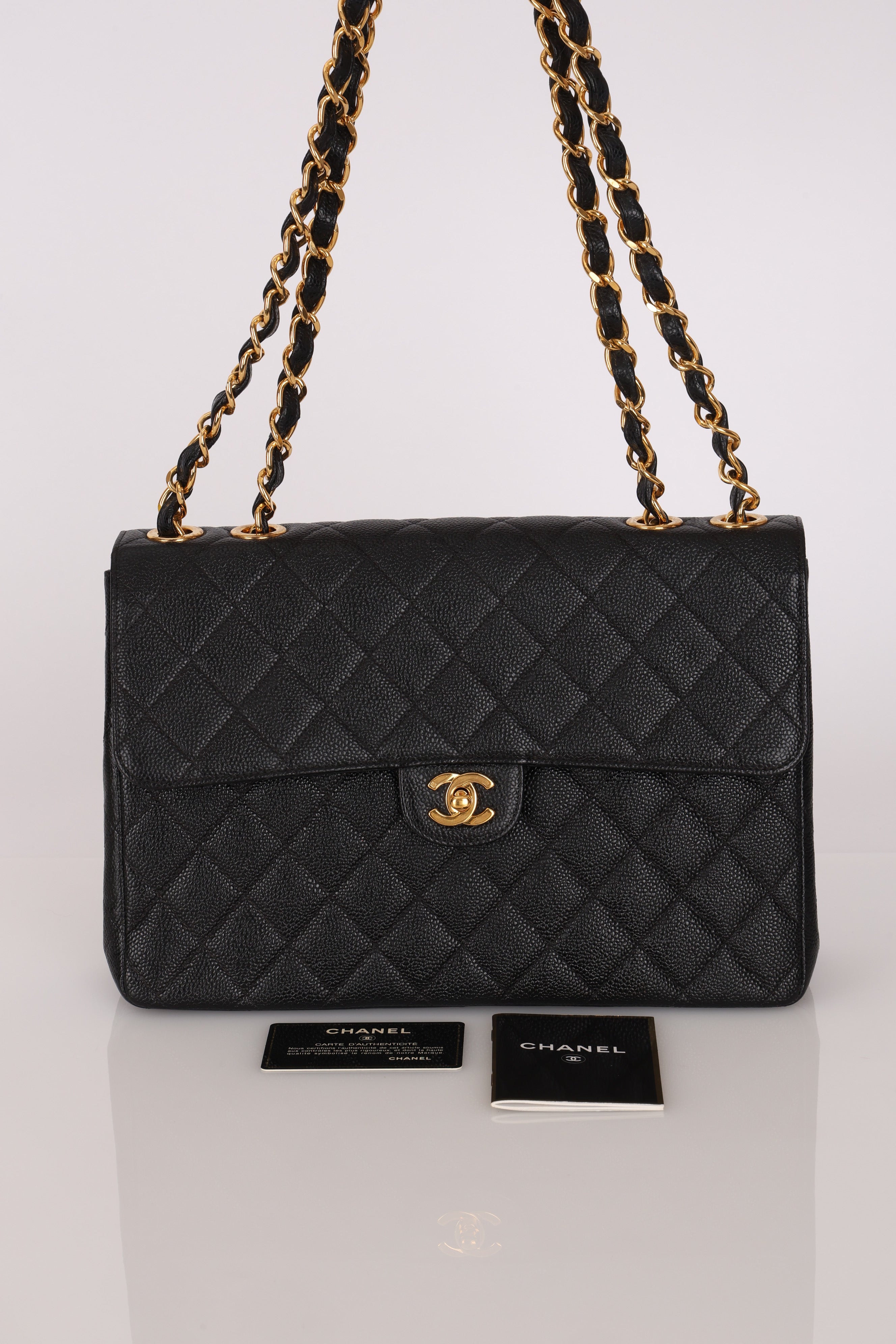 Chanel Jumbo Classic Single Flap Black Caviar 24K GP